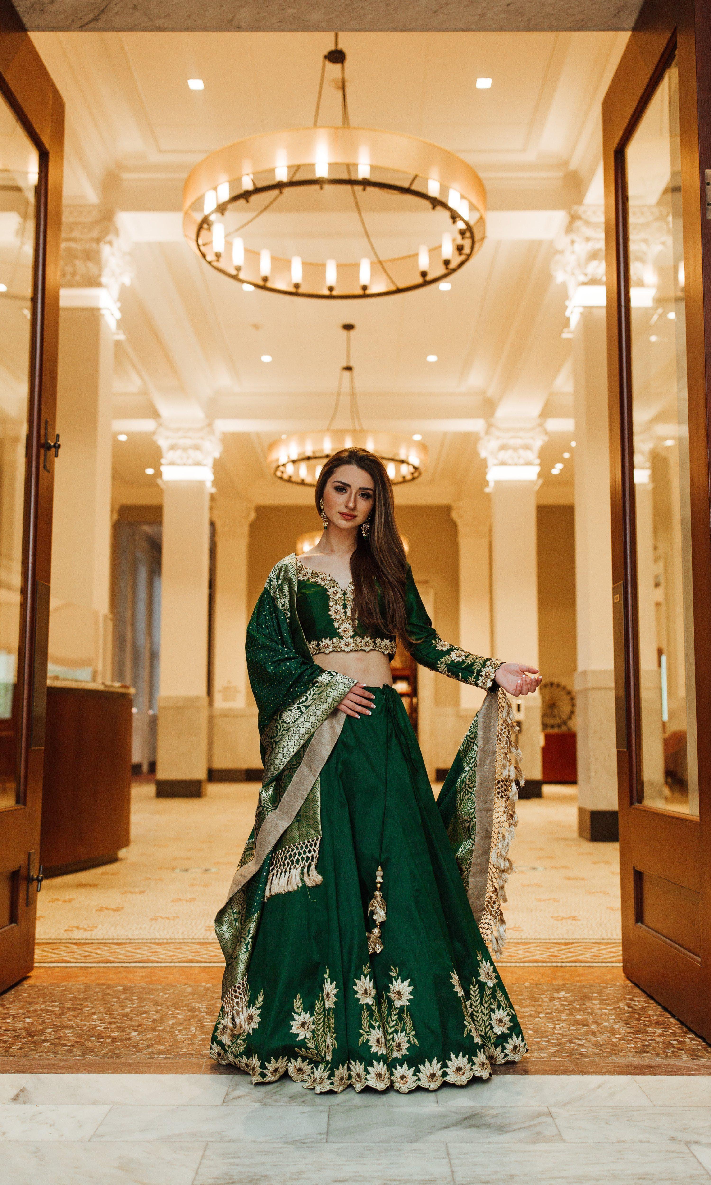 Green Silk Lehenga Choli with Heavy Embroidery - Image 6