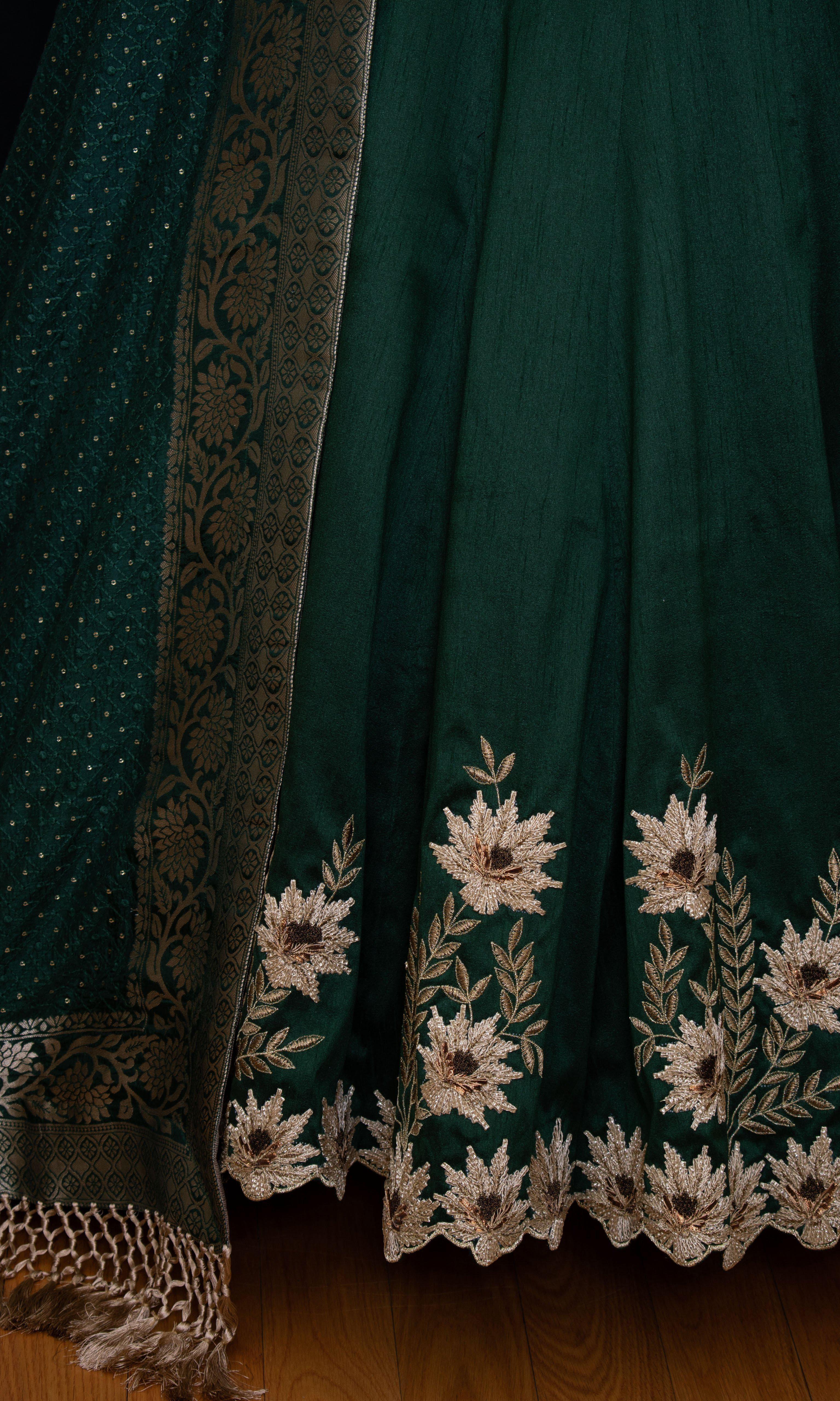 Green Silk Lehenga Choli with Heavy Embroidery - Image 7