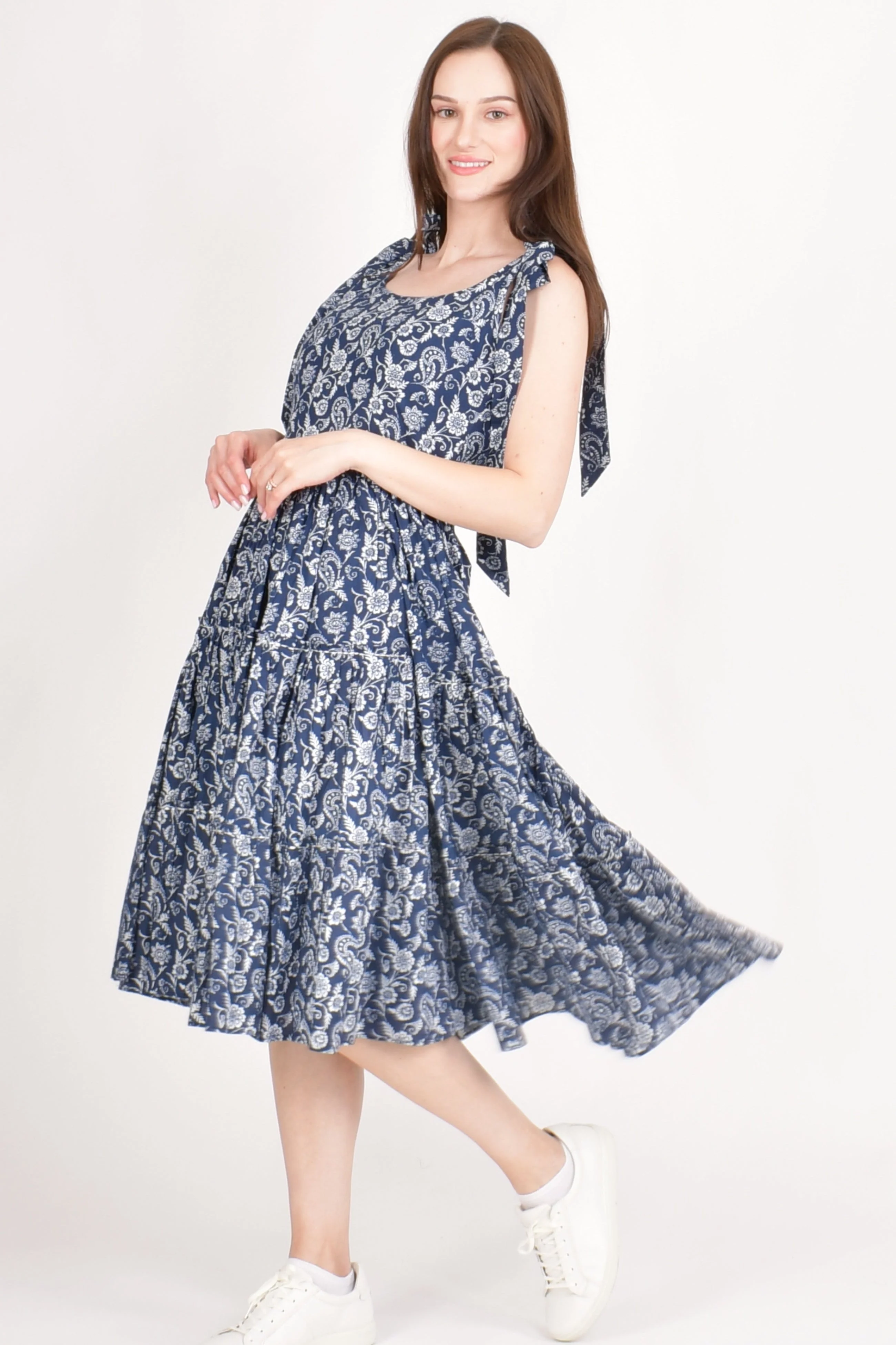 Mila Blue Tiered Midi Dress - Image 4