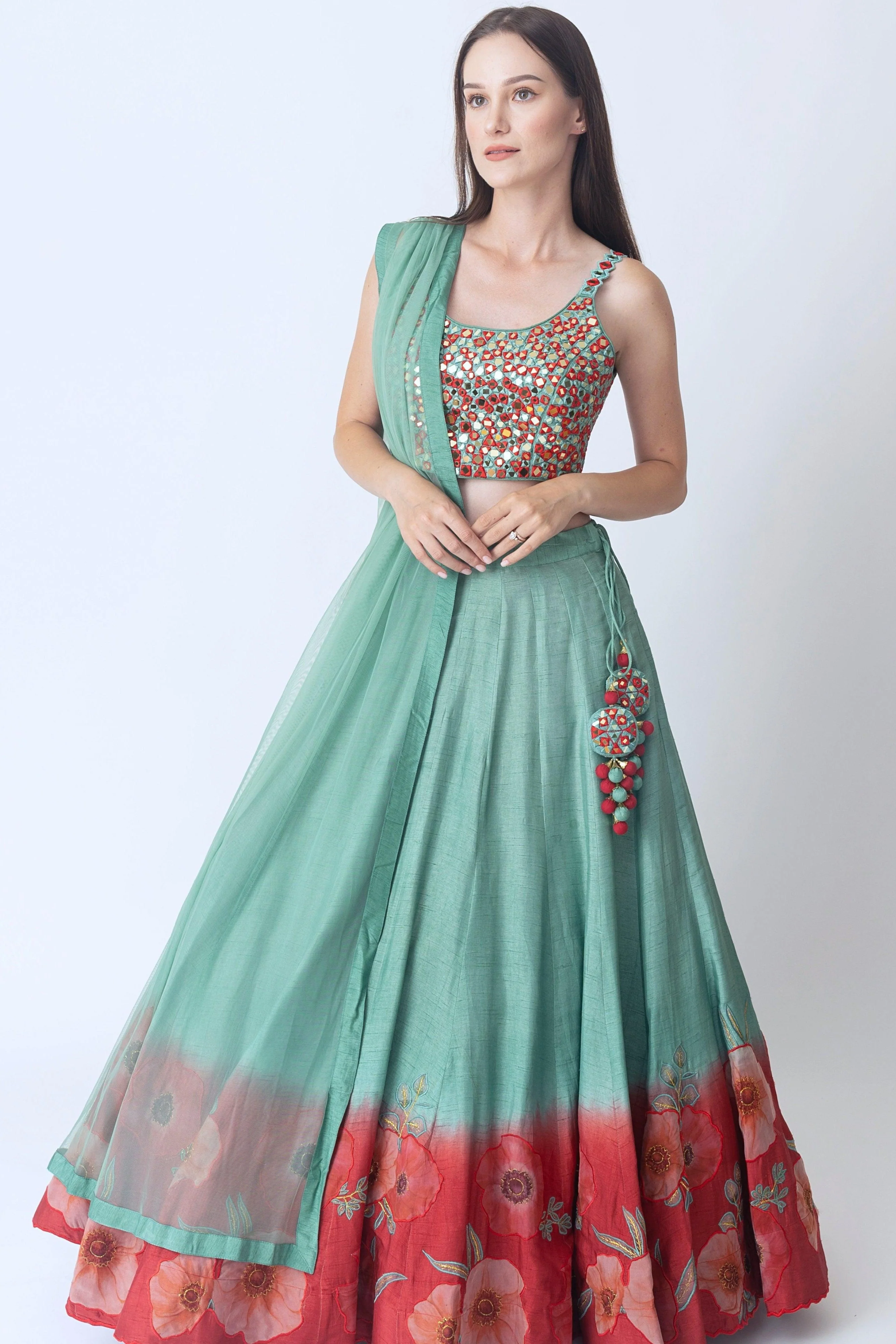 Mint Green Lehenga with Embroidered Blouse and Dupatta