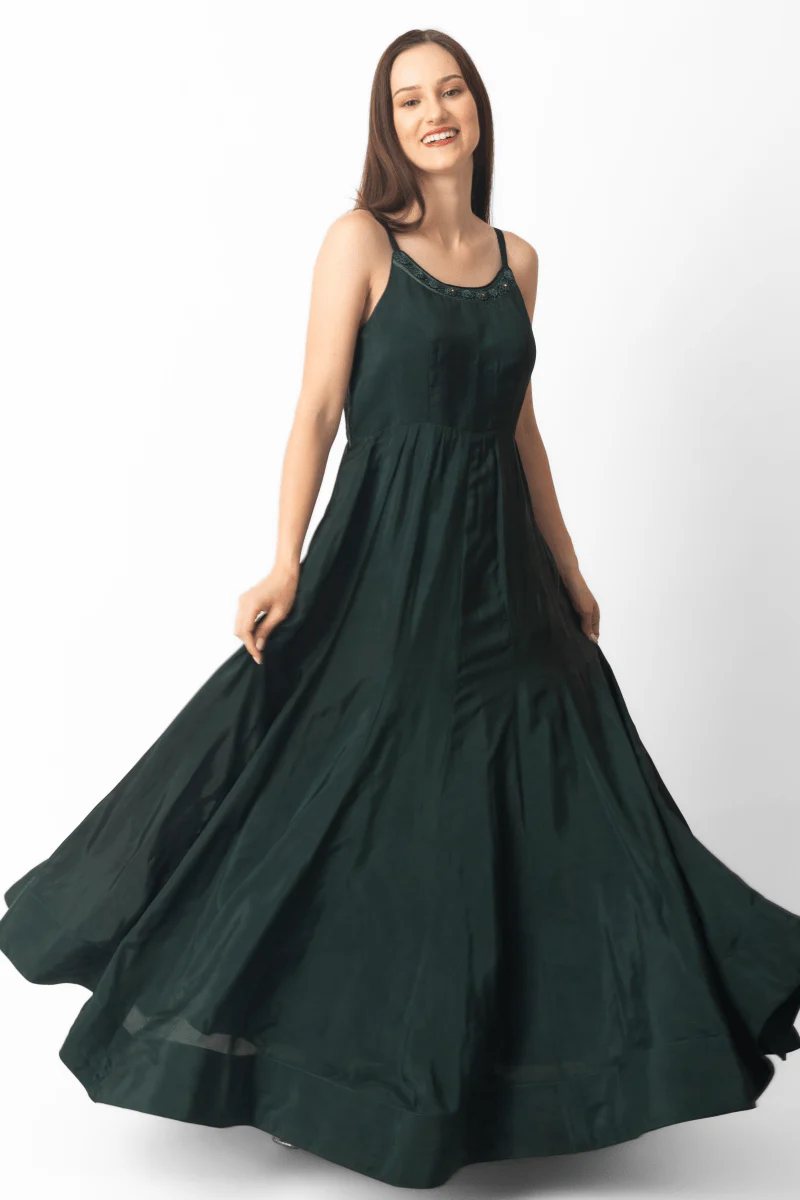 Green A-Line Long Dress - Image 3