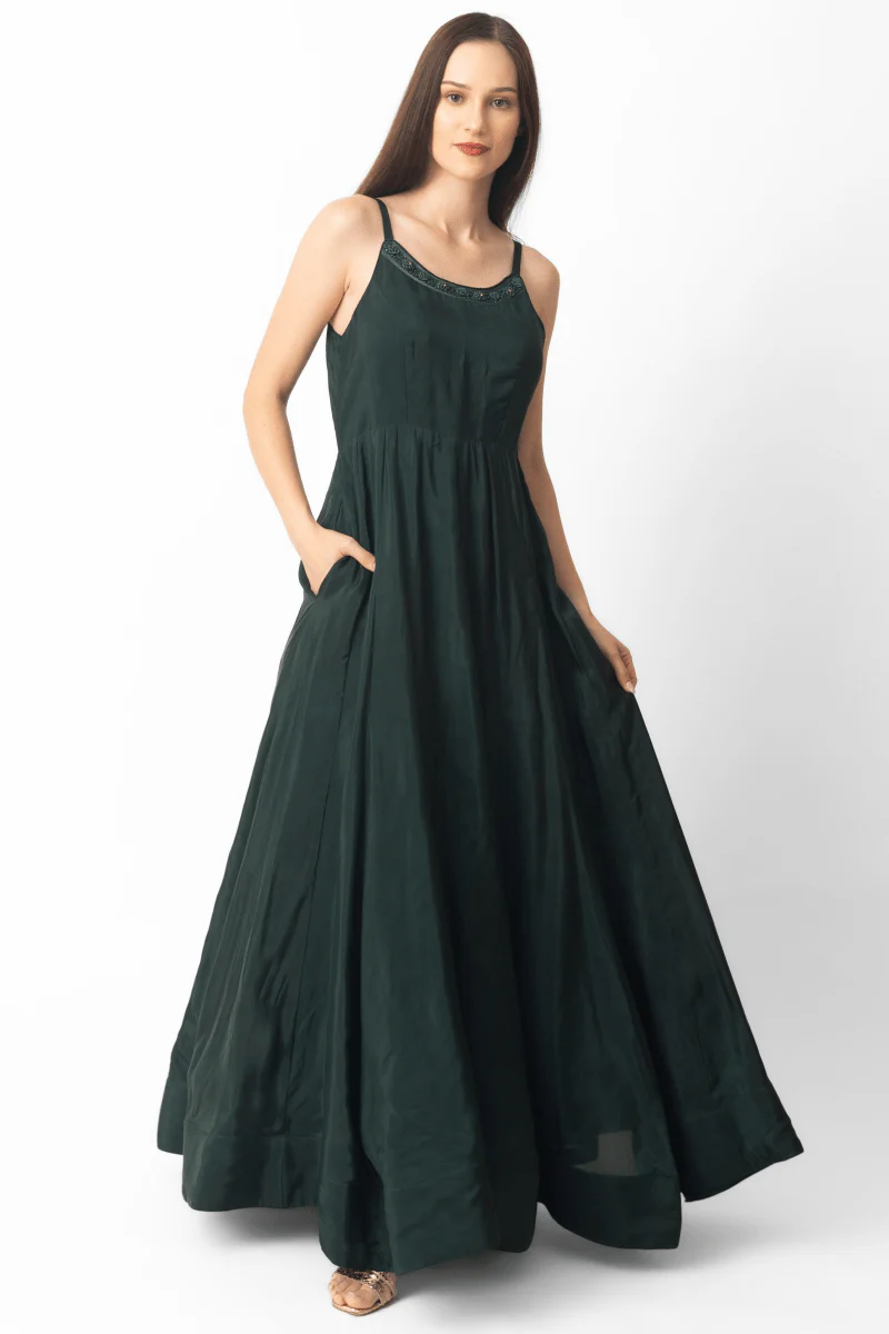 Green A-Line Long Dress - Image 4