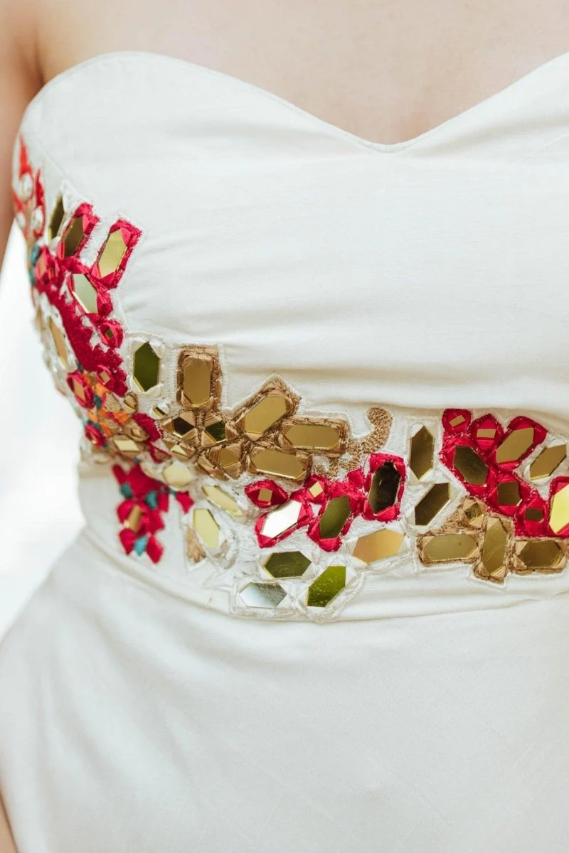 Midi Strapless Dress with Hand Embroidery - Image 3