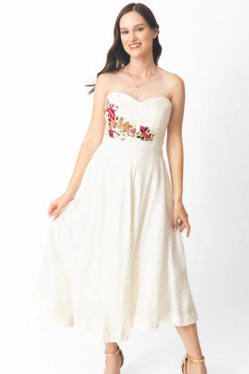 Midi Strapless Dress with Hand Embroidery - Image 4