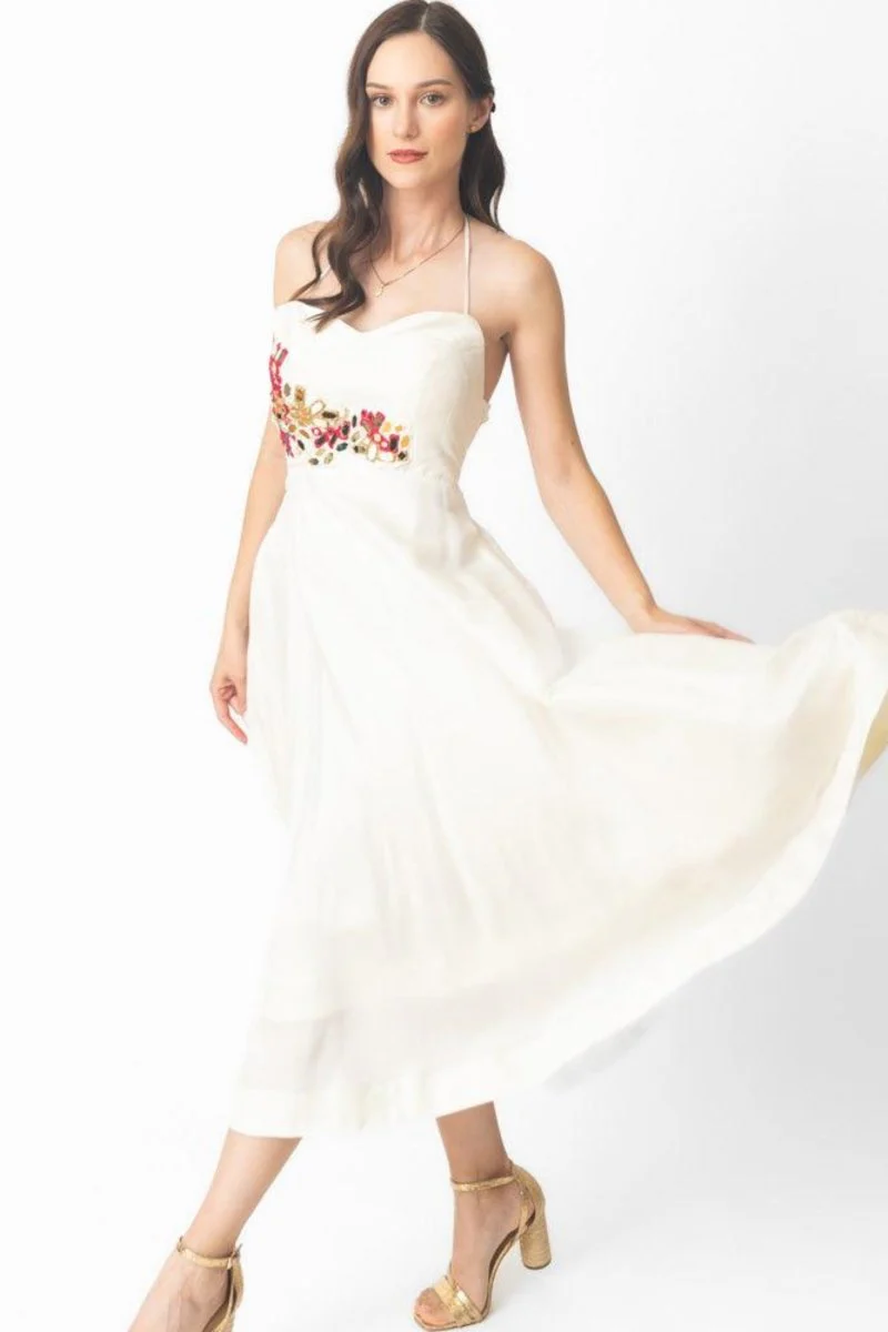 Midi Strapless Dress with Hand Embroidery - Image 5