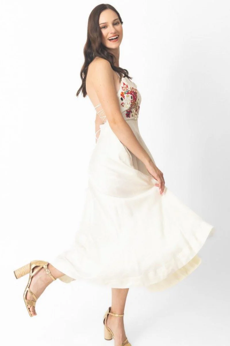 Midi Strapless Dress with Hand Embroidery - Image 7