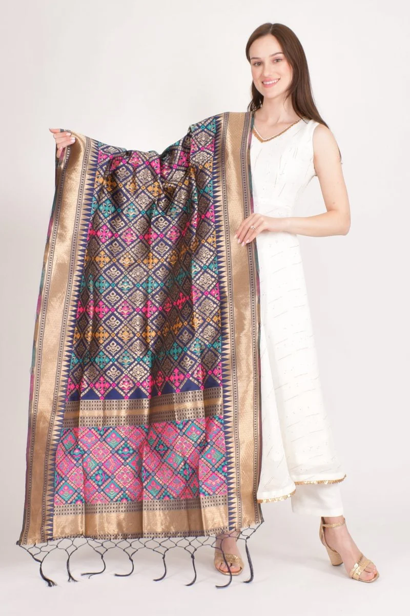 Multicolor Jacquard Dupatta With Tassels