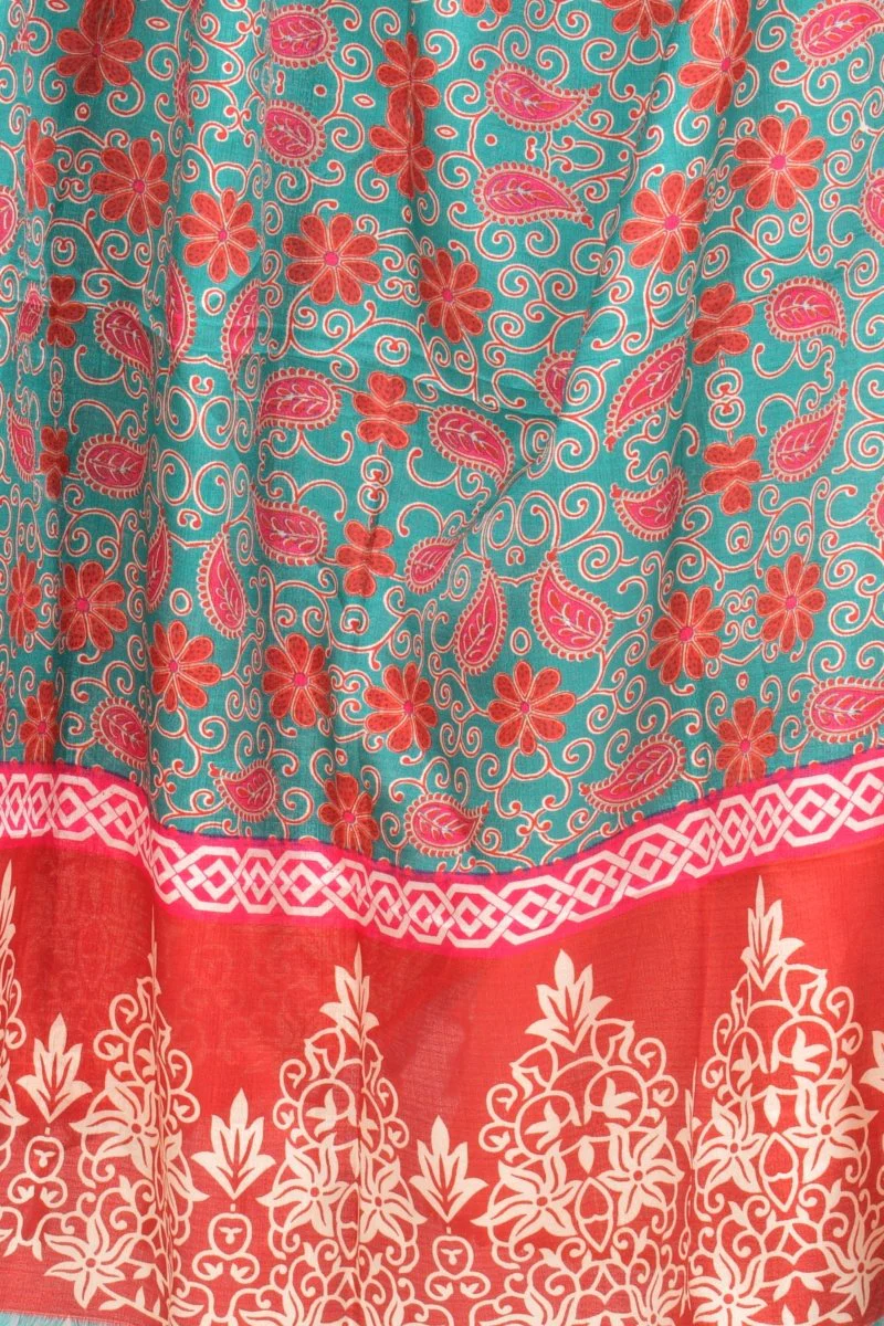 Multicolor Printed Cotton Silk Dupatta Scarf With Tassels - Image 3