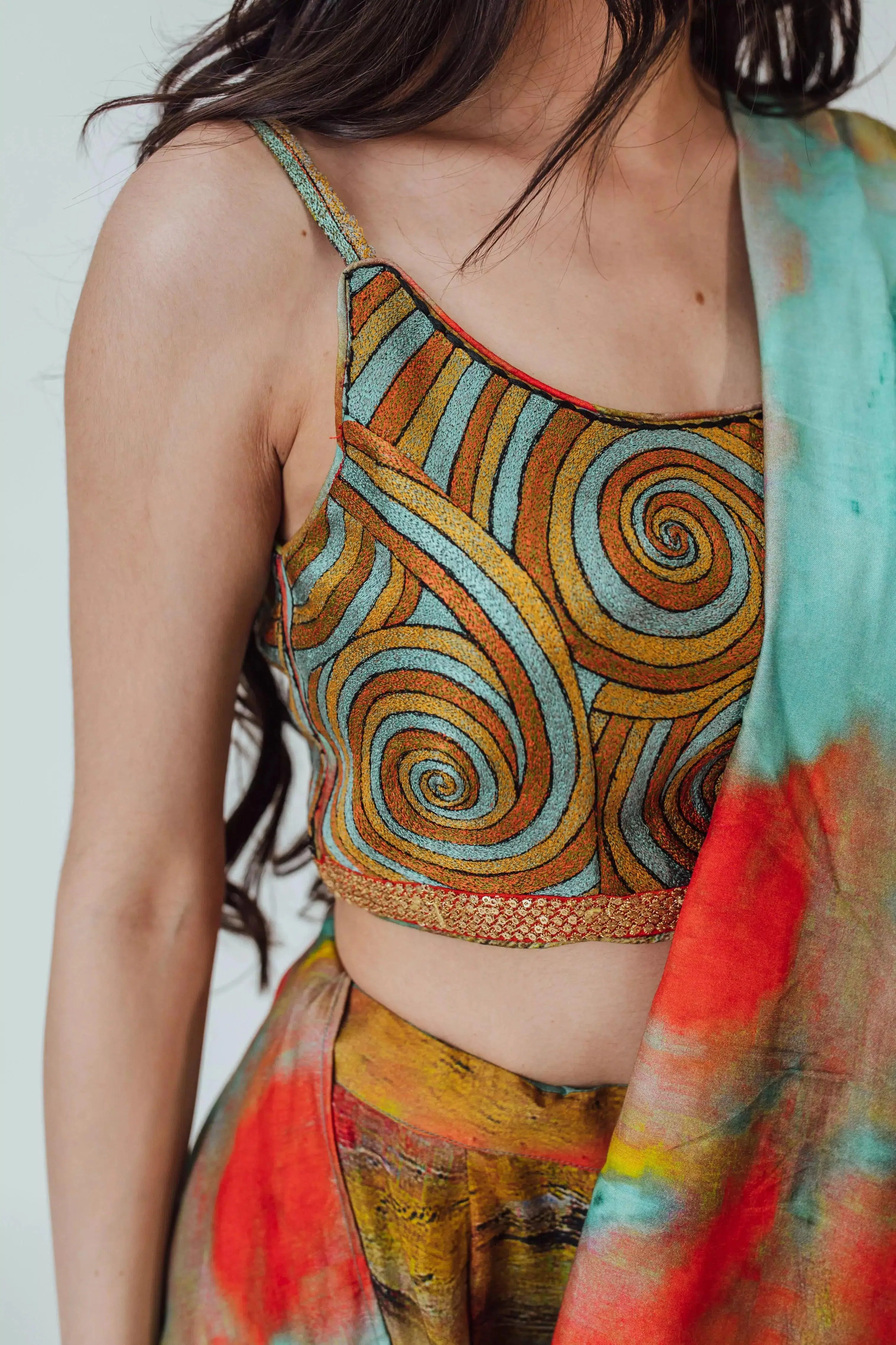 Abstract Silk Ruffle Saree Dress - Image 3