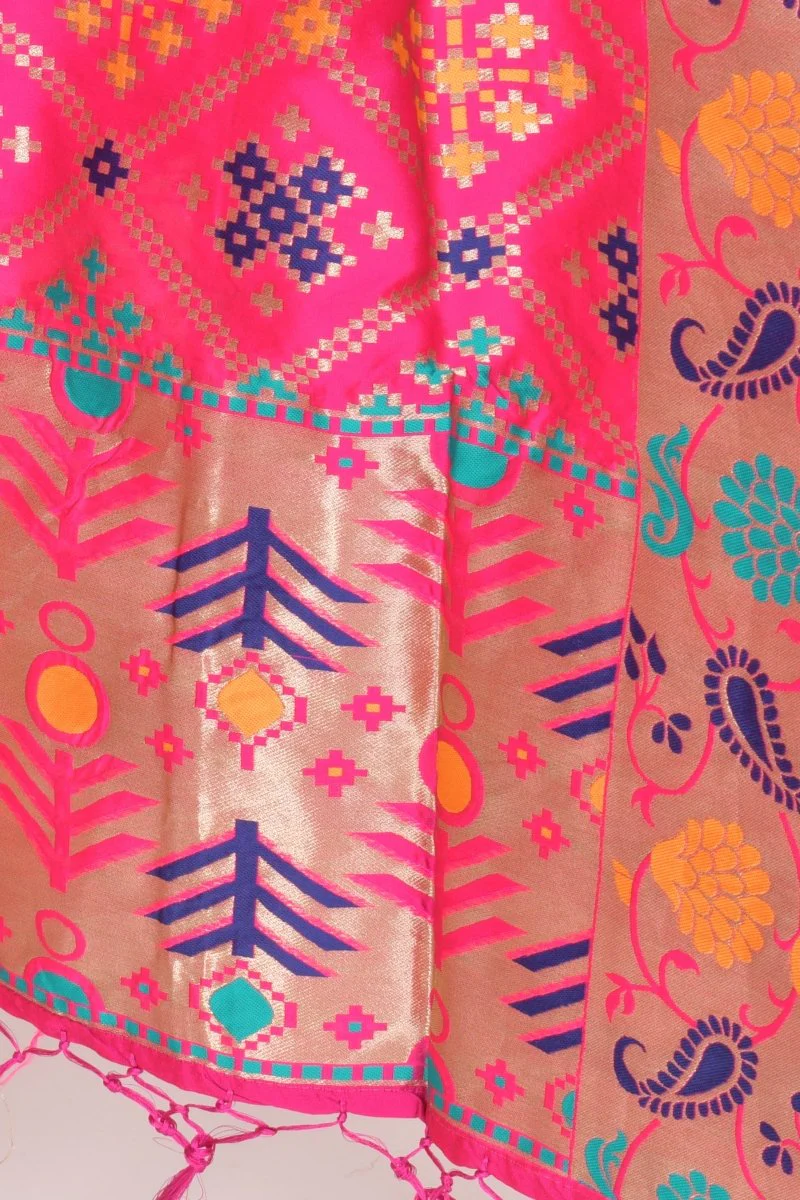 Multicolor Silk Jacquard Dupatta With Hangings - Image 4