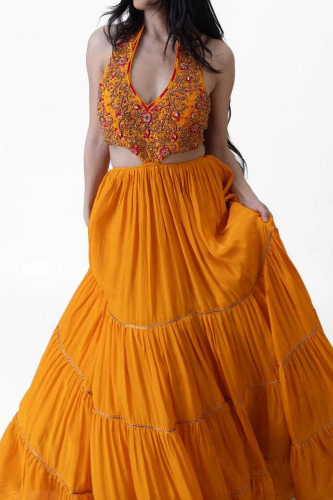 Neale Tiered Yellow Gown with Hand Embroidery - Image 4