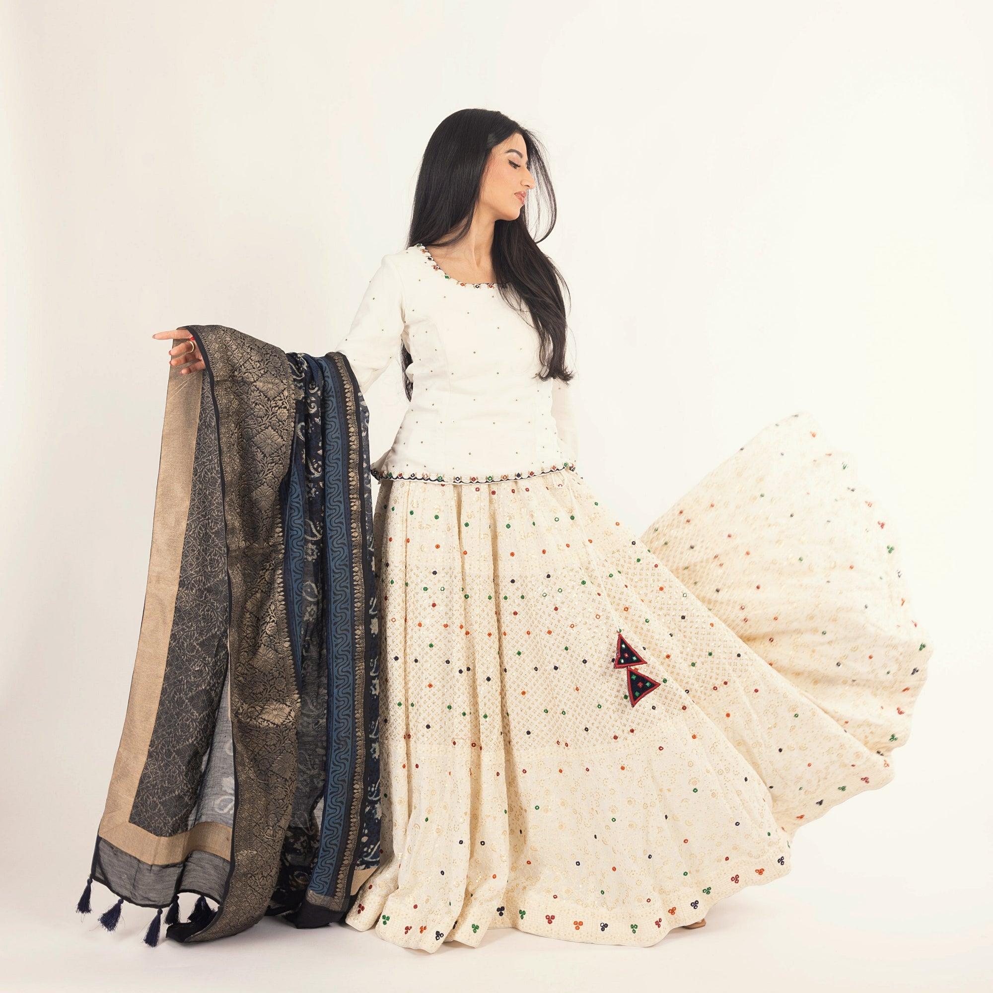 White Lehenga Choli Set with Heavy Embroidery