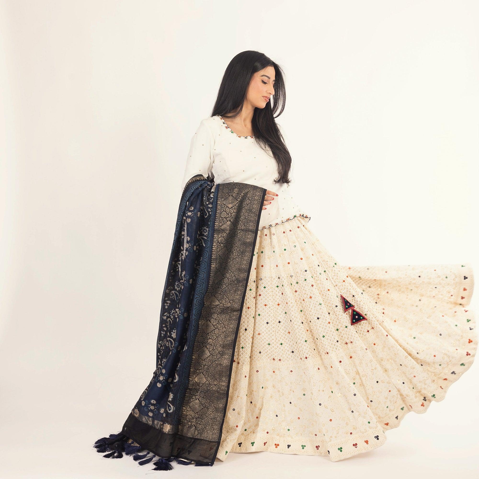 White Lehenga Choli Set with Heavy Embroidery - Image 4