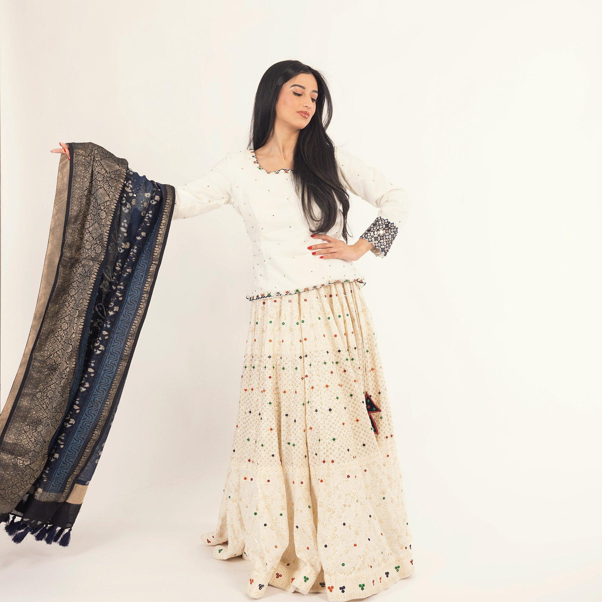 White Lehenga Choli Set with Heavy Embroidery - Image 6