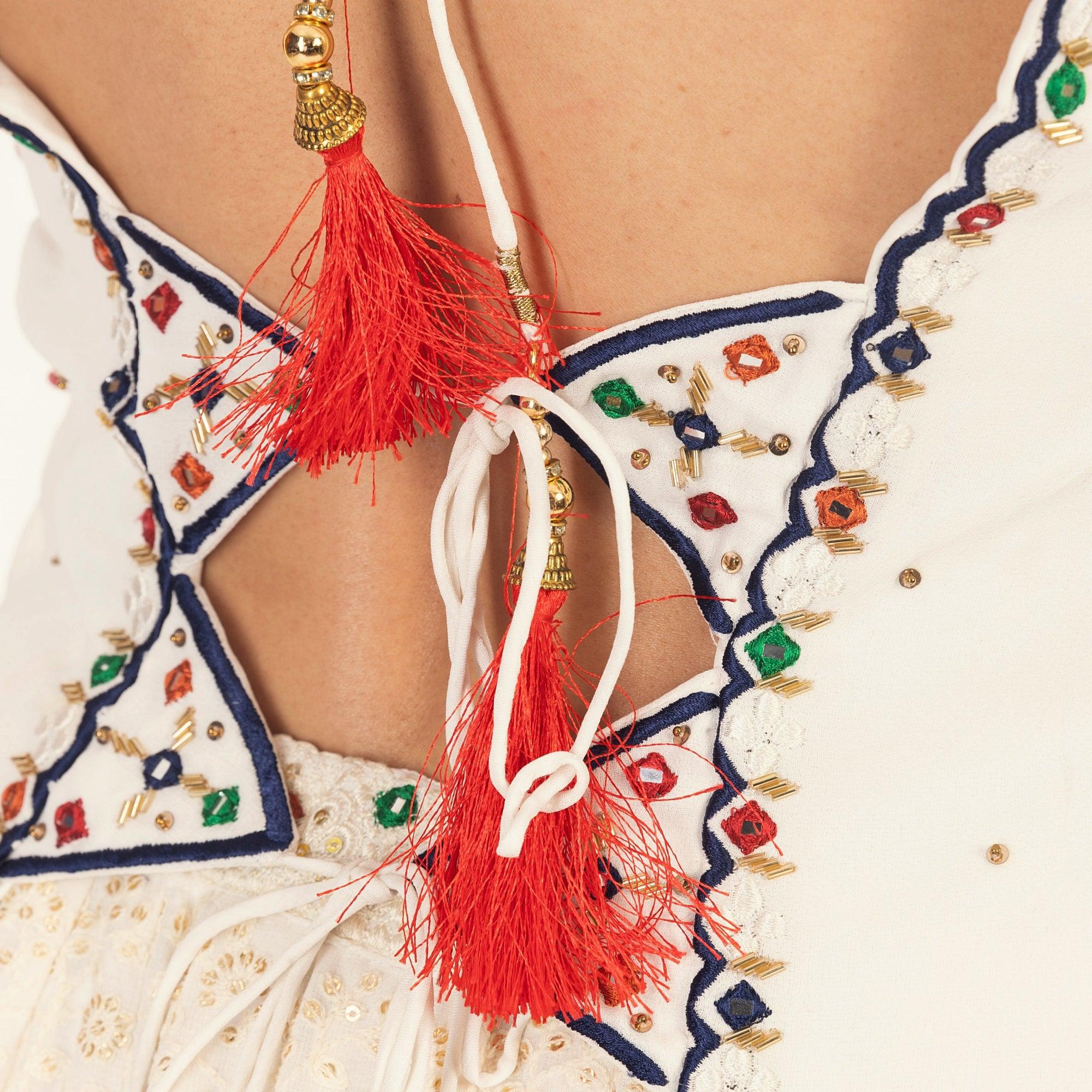 White Lehenga Choli Set with Heavy Embroidery - Image 9