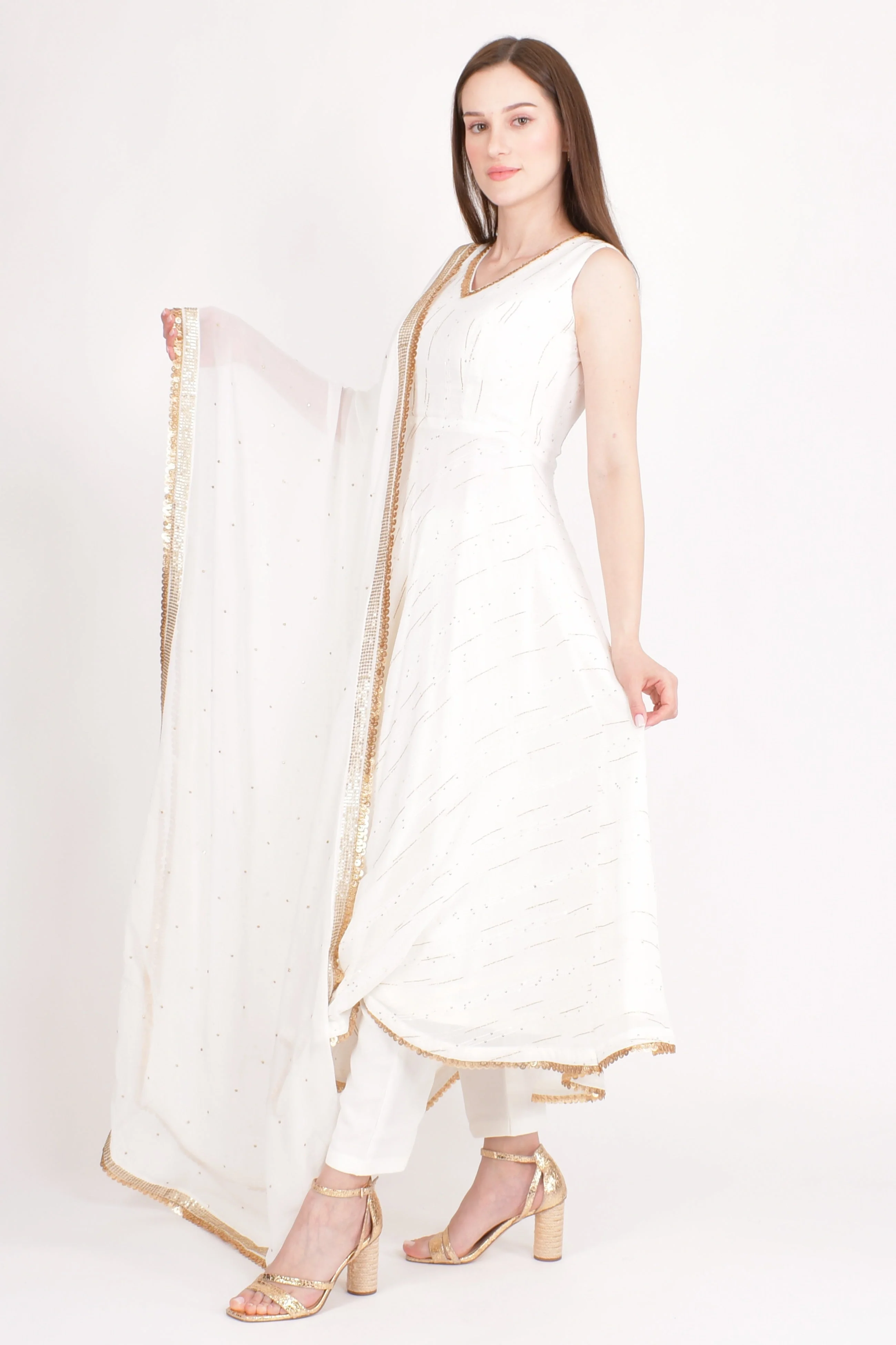 Olivia White Salwar Kameez with Sequins Embroidery - Image 4