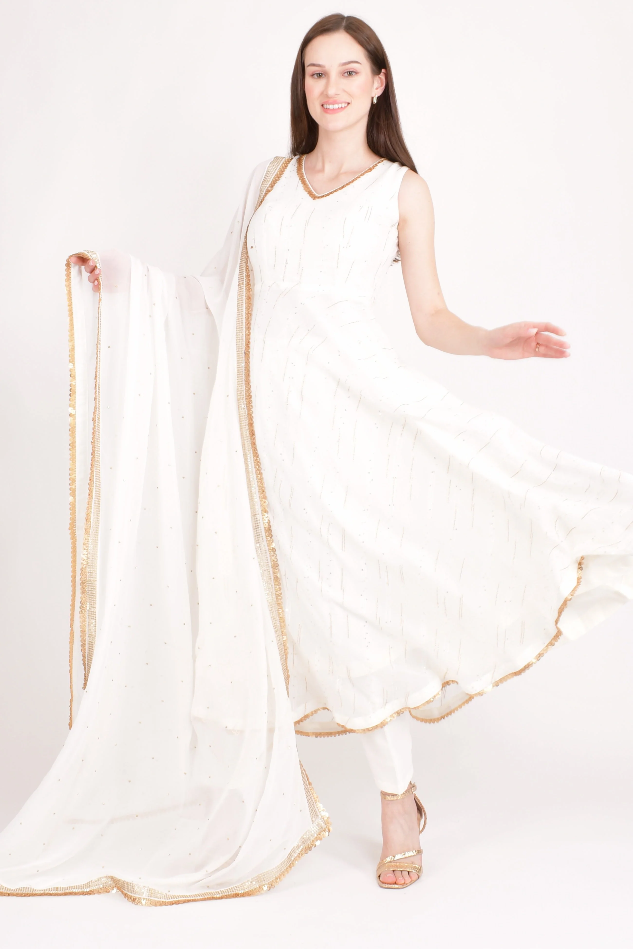 Olivia White Salwar Kameez with Sequins Embroidery - Image 5