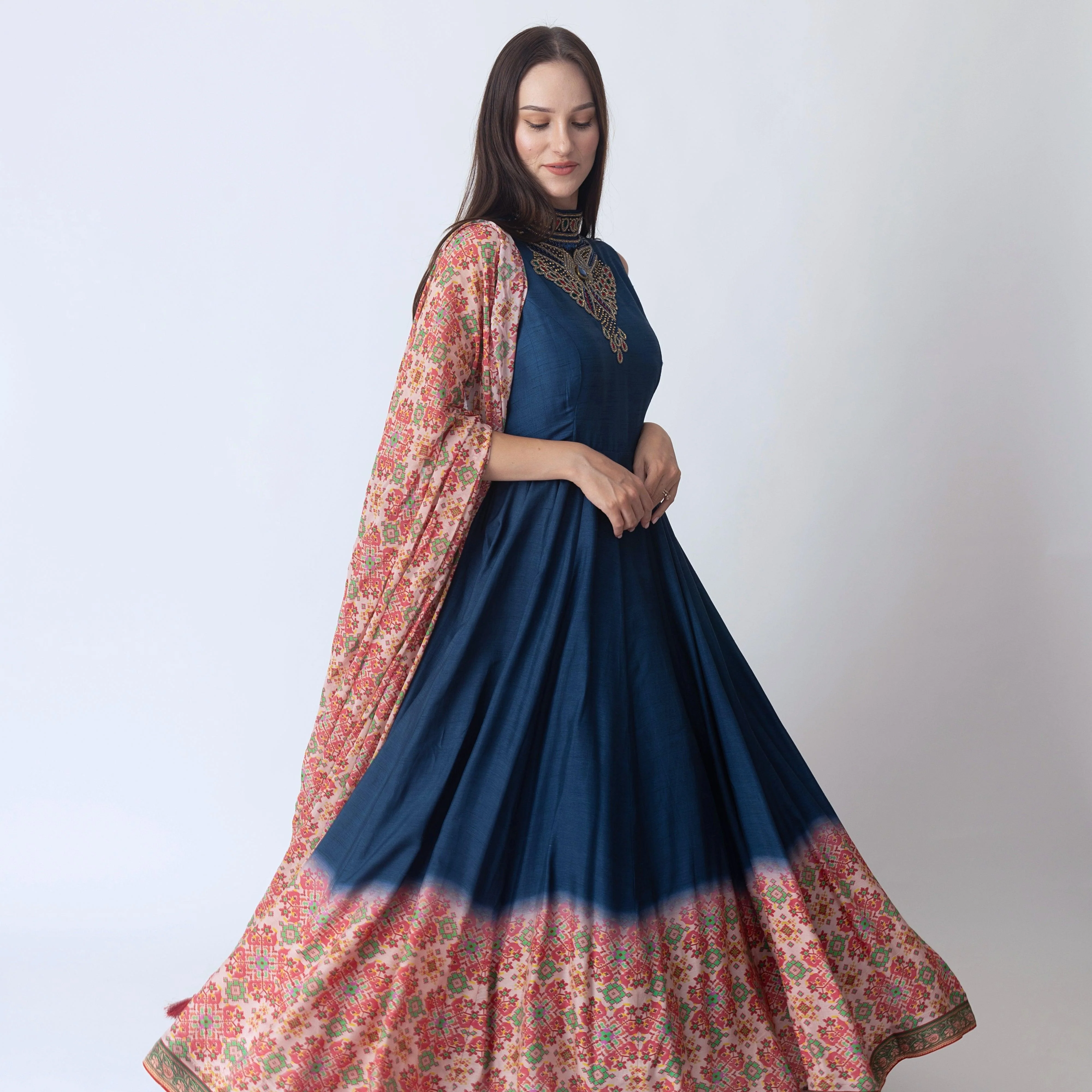 Gown with Hand Embroidery and Patola Print - Image 3