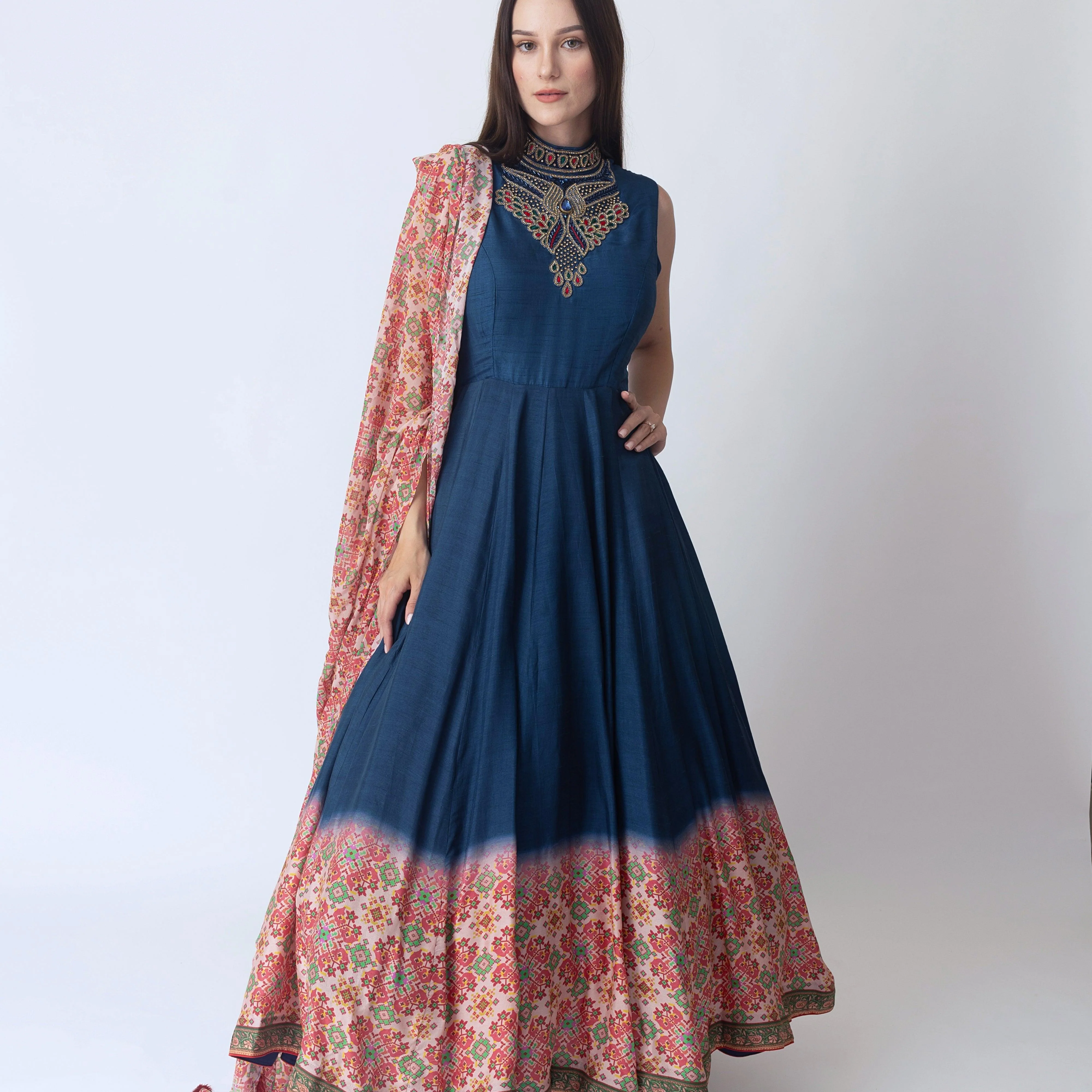 Gown with Hand Embroidery and Patola Print - Image 4