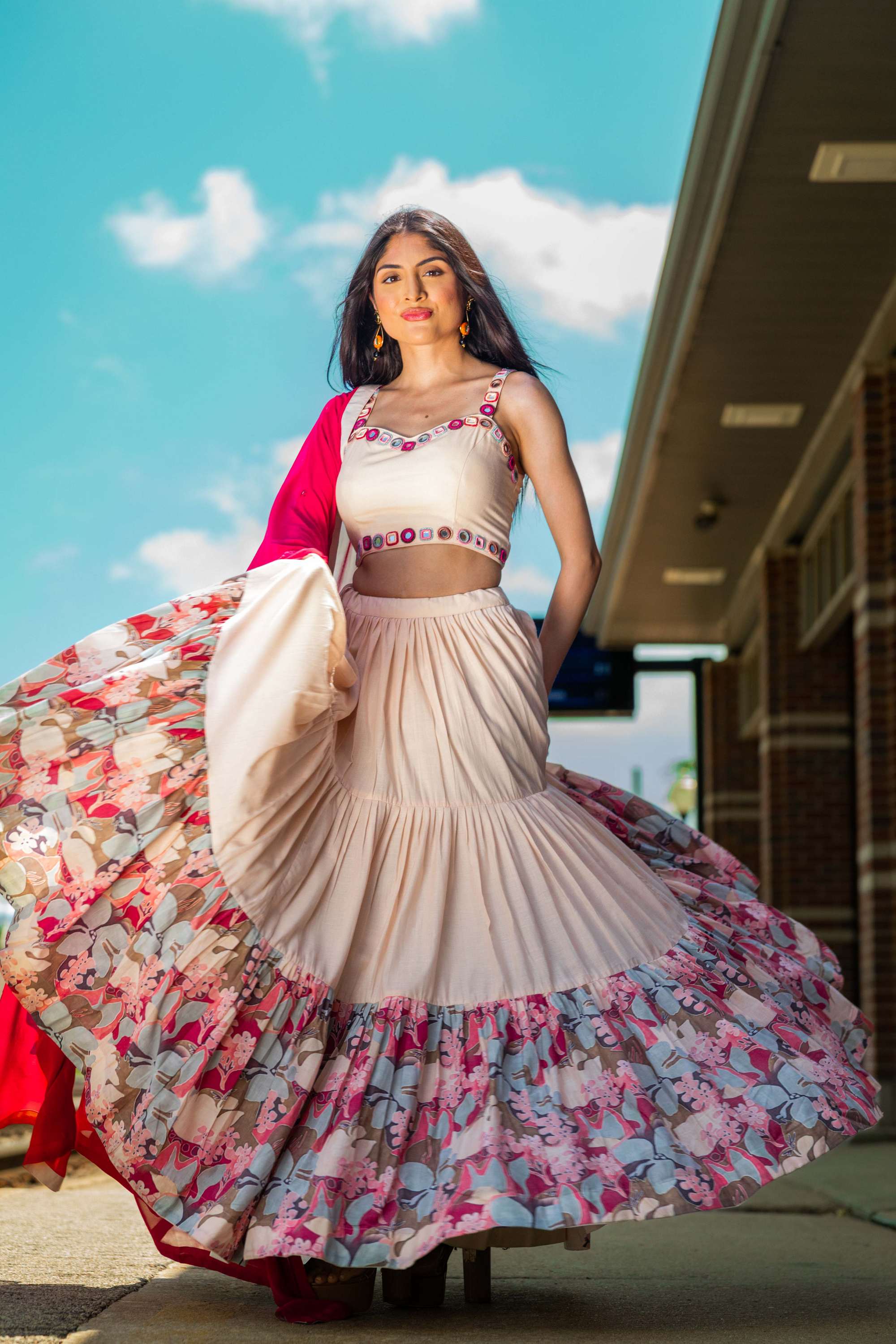 Peach Tiered Chaniya Choli - Image 3