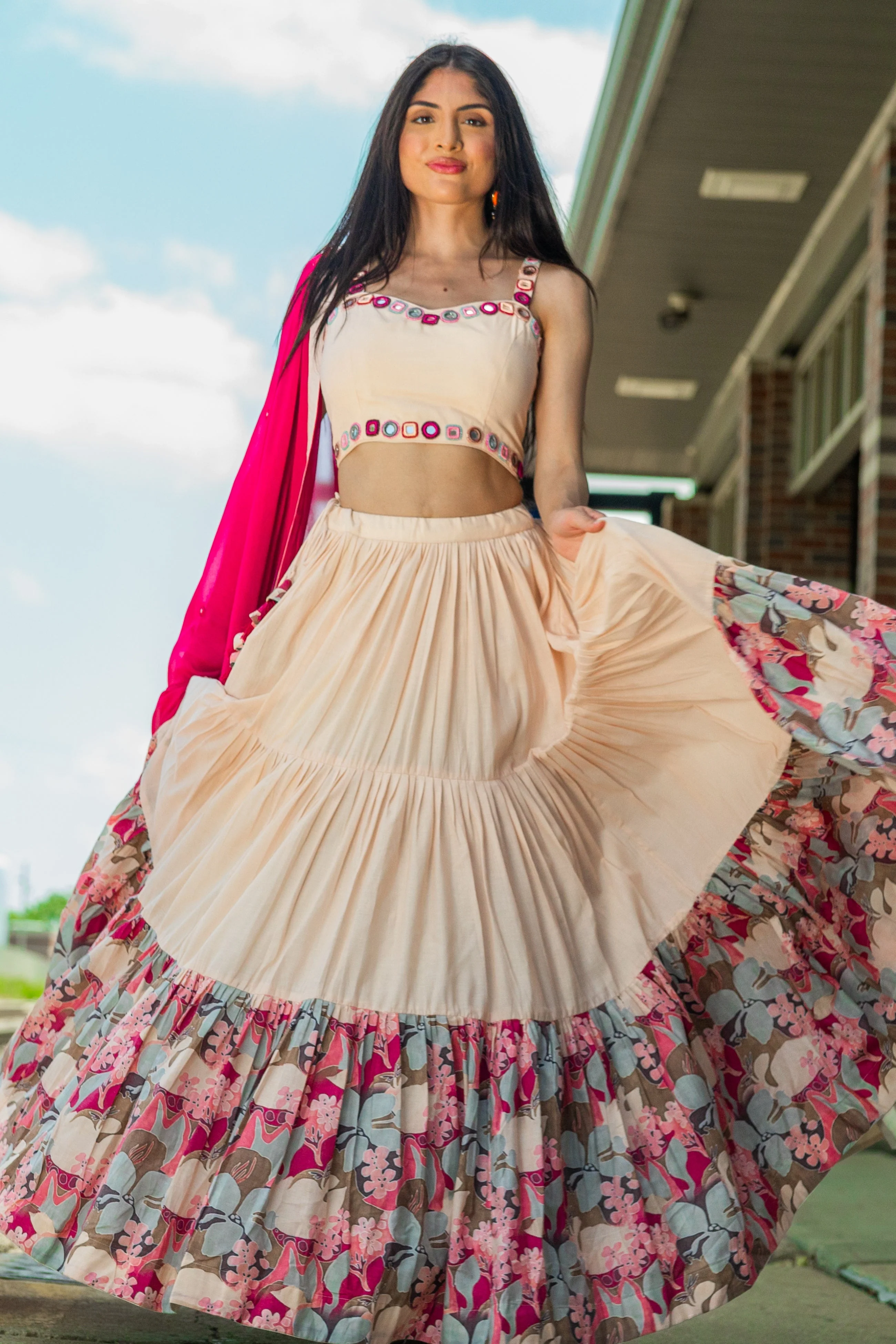 Peach Tiered Chaniya Choli - Image 4