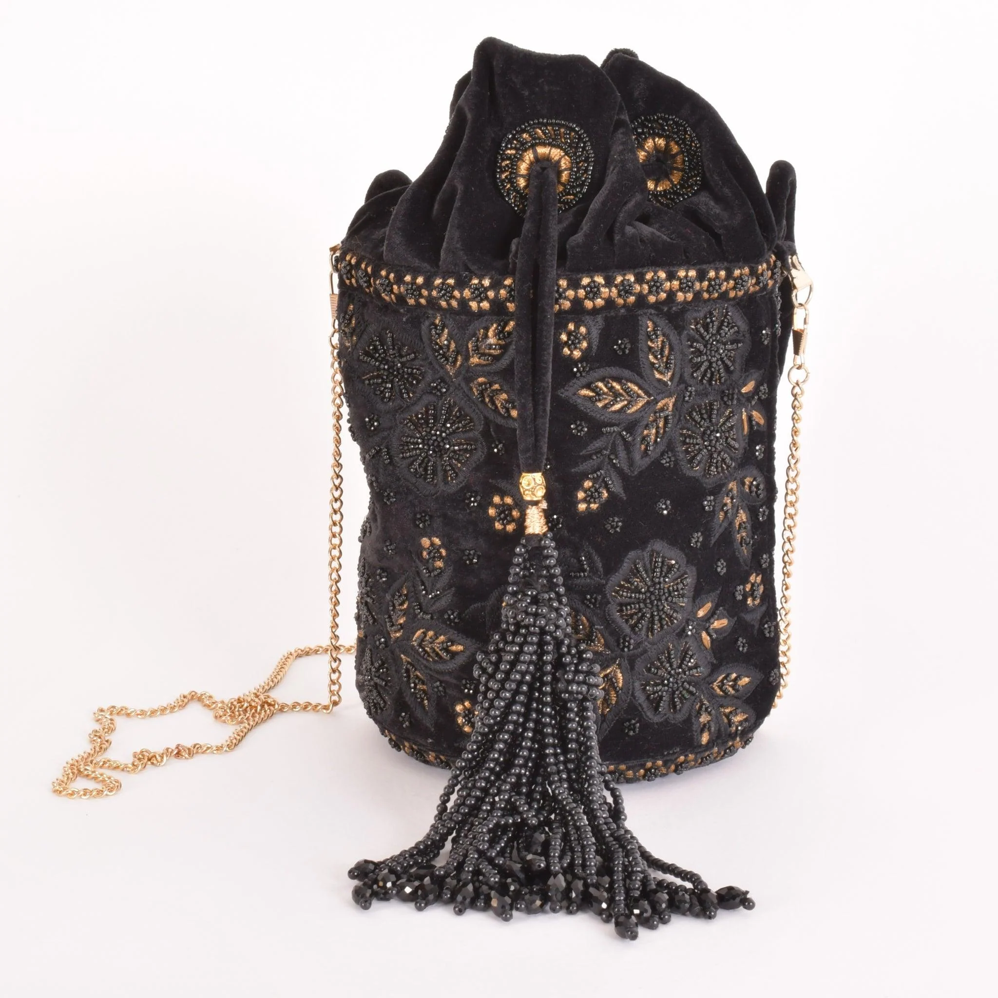 Brielle Black Floral Embroidered Bucket Bag - Image 3