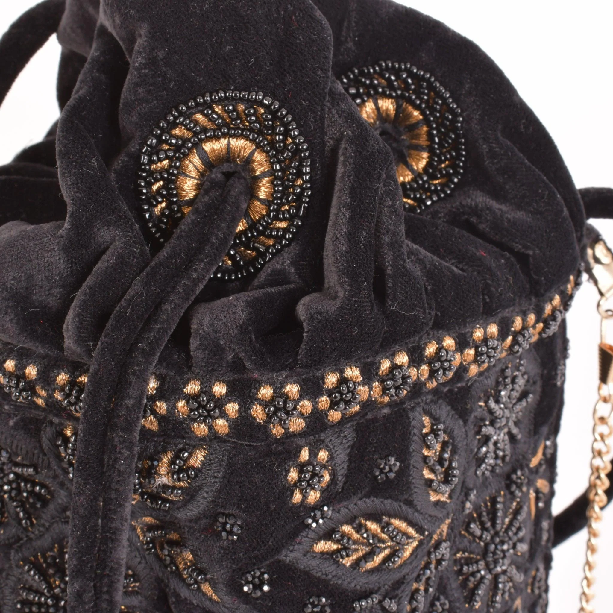 Brielle Black Floral Embroidered Bucket Bag - Image 5