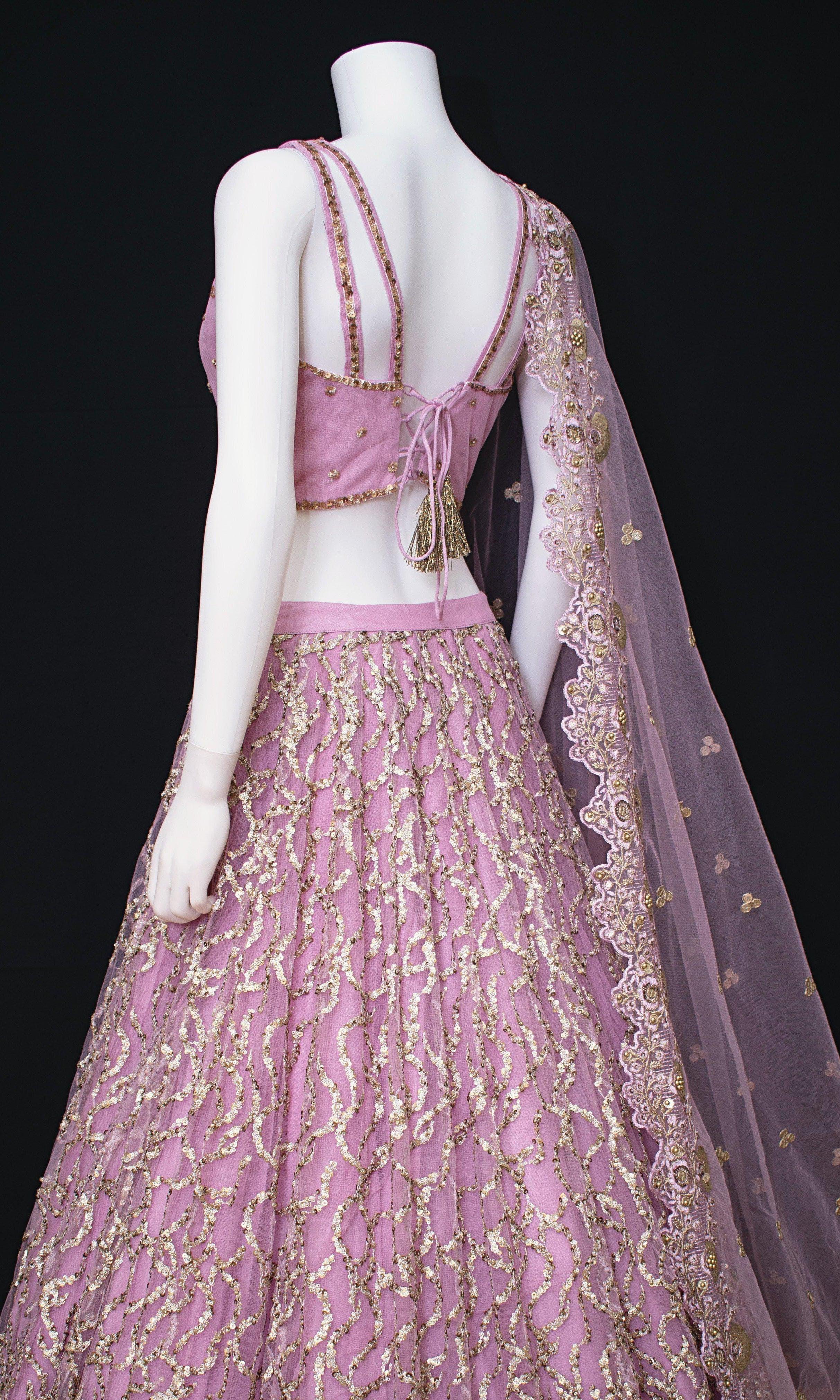 Pink Sequins Lehenga Choli — Lightweight Net & Silk Wedding Wear USA - Image 6