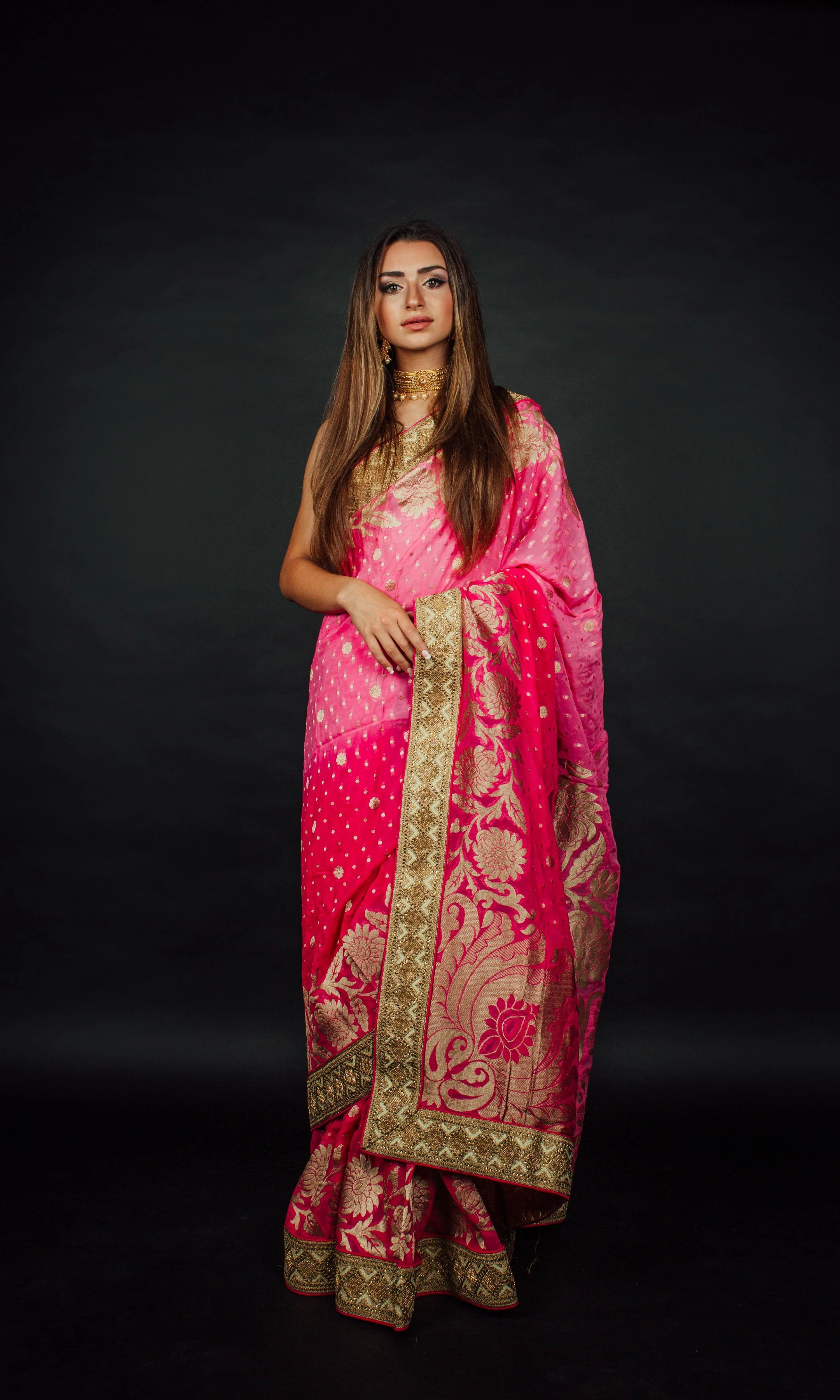 Pink Shaded Banarasi Silk Saree With Blouse - Image 3