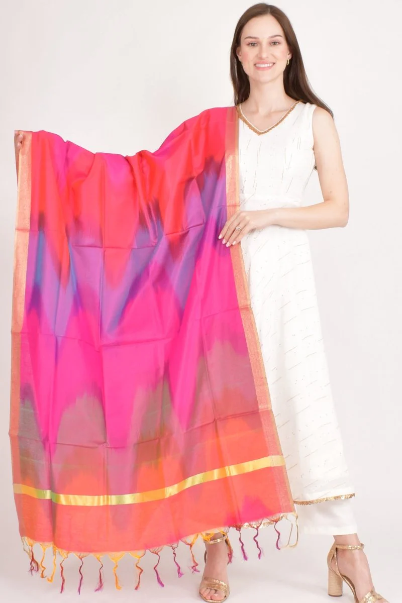 Pink Ikkat Wave Silk Dupatta