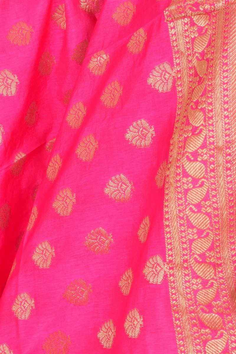 Pink Silk Jacquard Dupatta With Hangings - Image 3