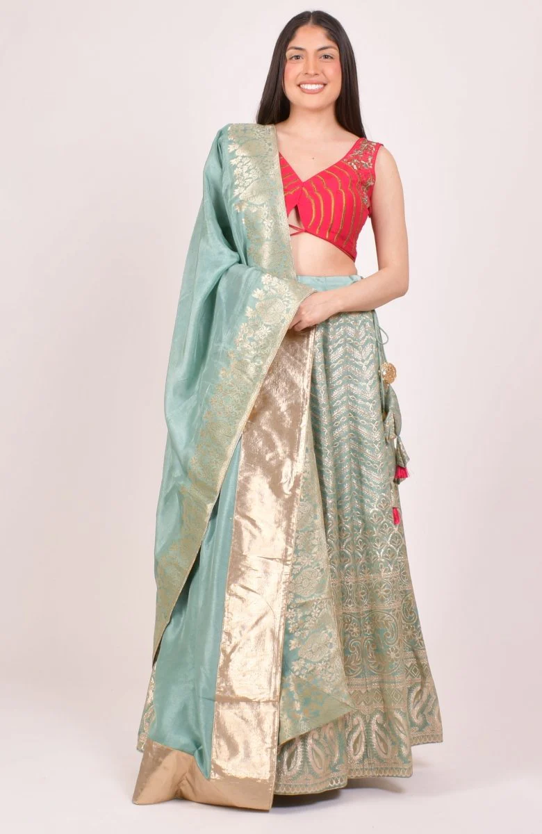 Pista Banarasi Lehenga Set - Image 4