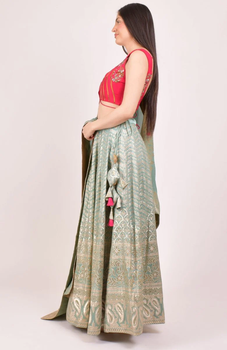 Pista Banarasi Lehenga Set - Image 5