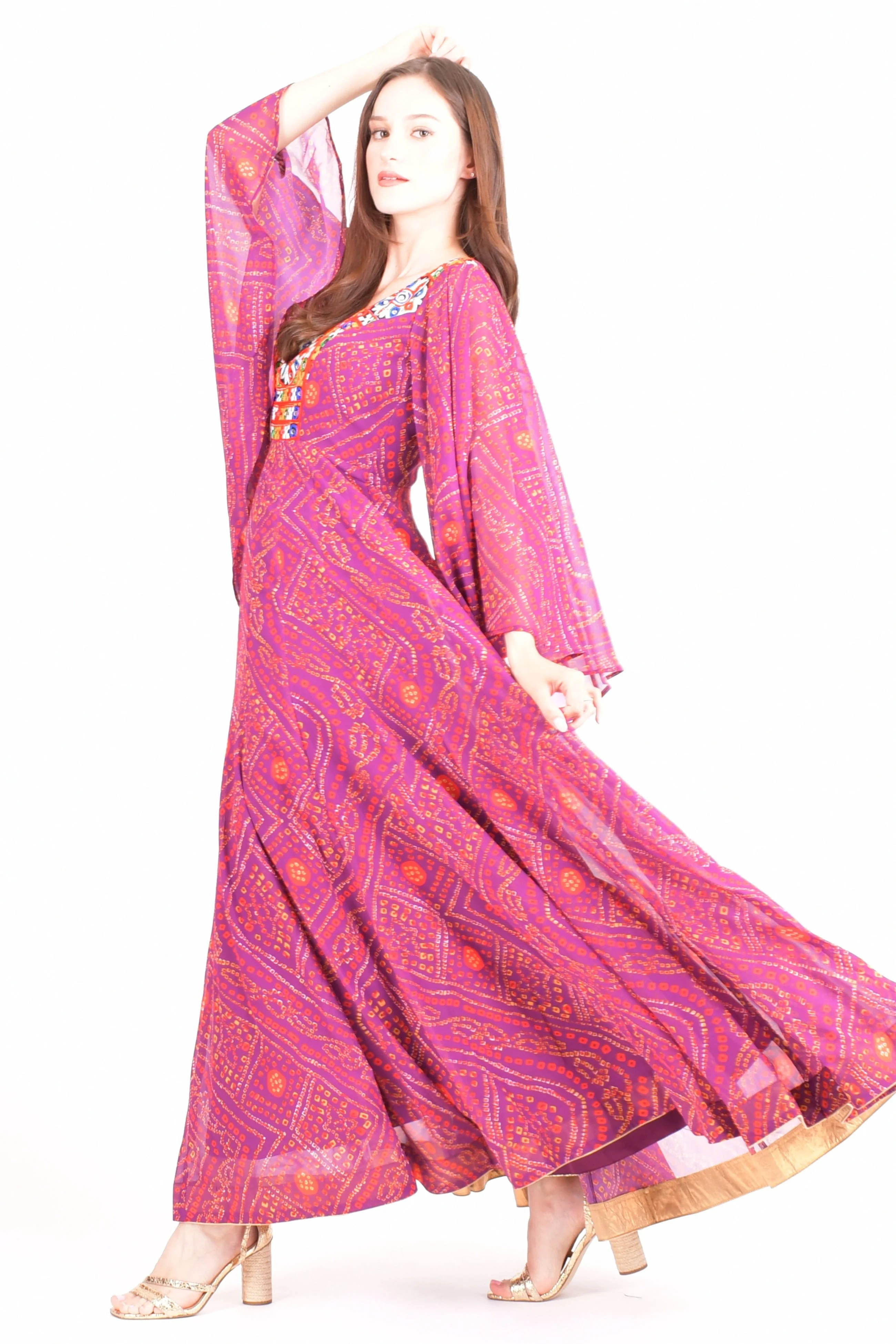 Purple Bell Sleeves Summer Maxi Dress
