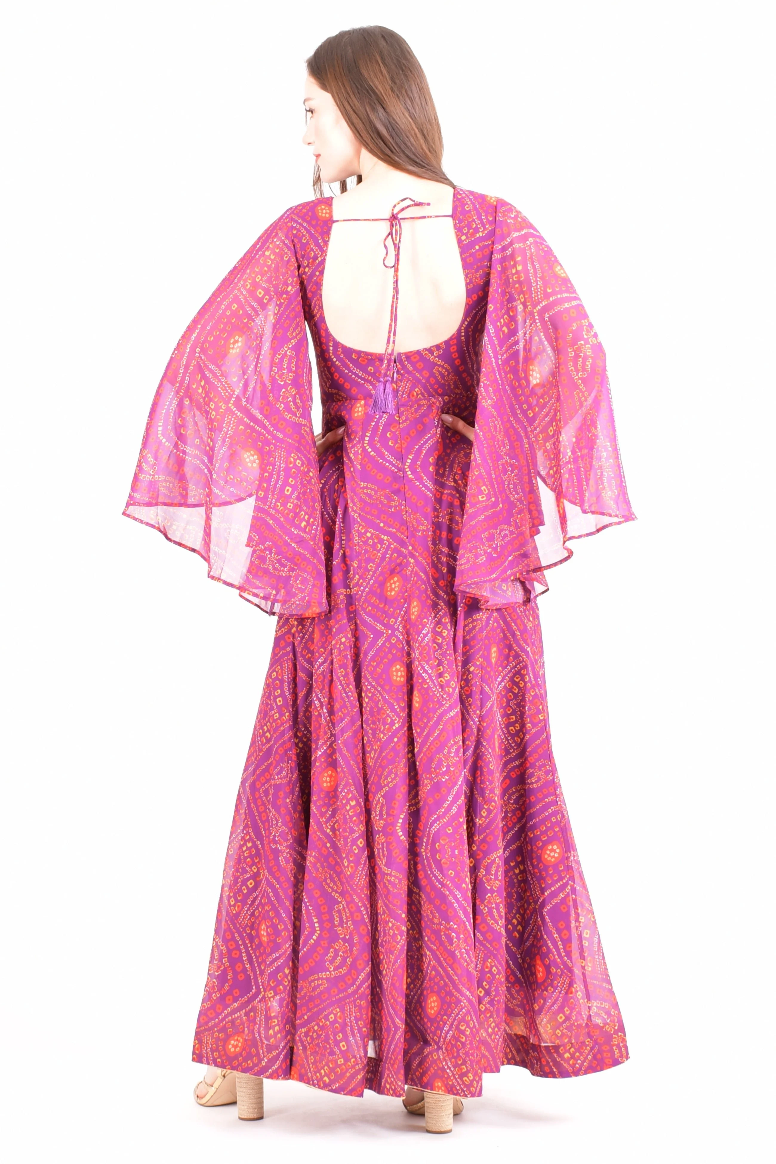 Purple Bell Sleeves Summer Maxi Dress - Image 2