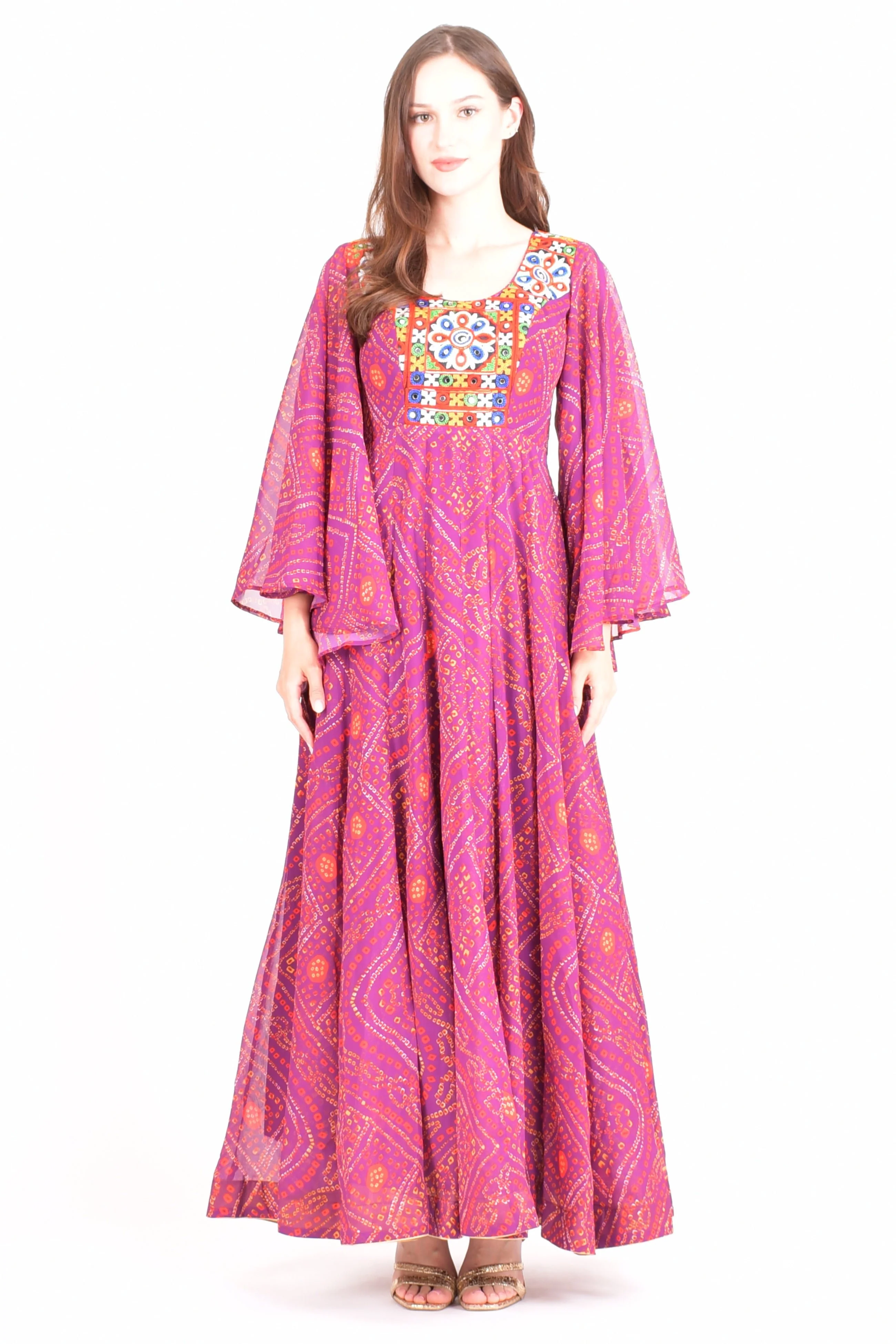 Purple Bell Sleeves Summer Maxi Dress - Image 4