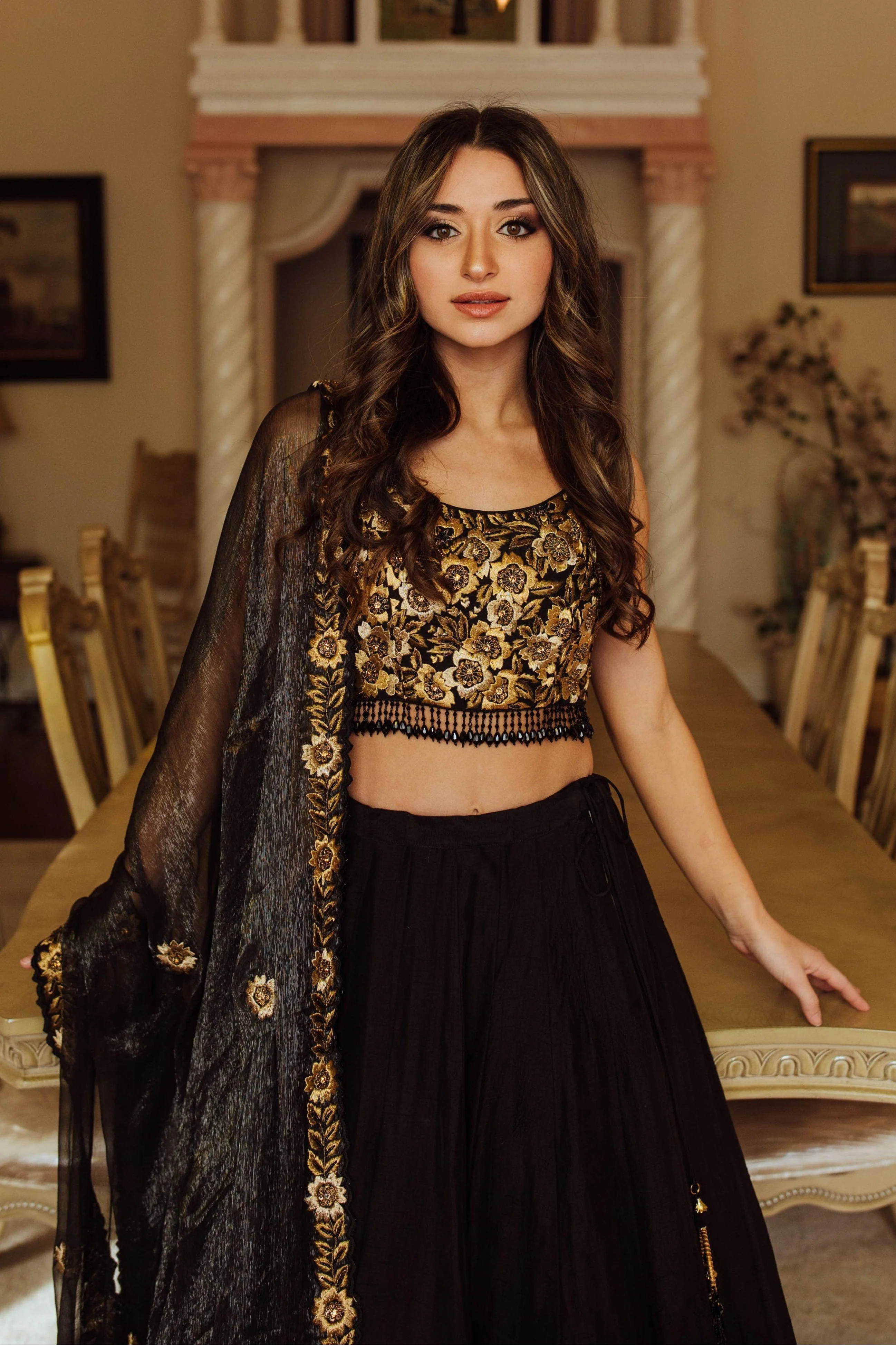 Black Floral Hand Embroidered Lehenga Choli Set - Image 5
