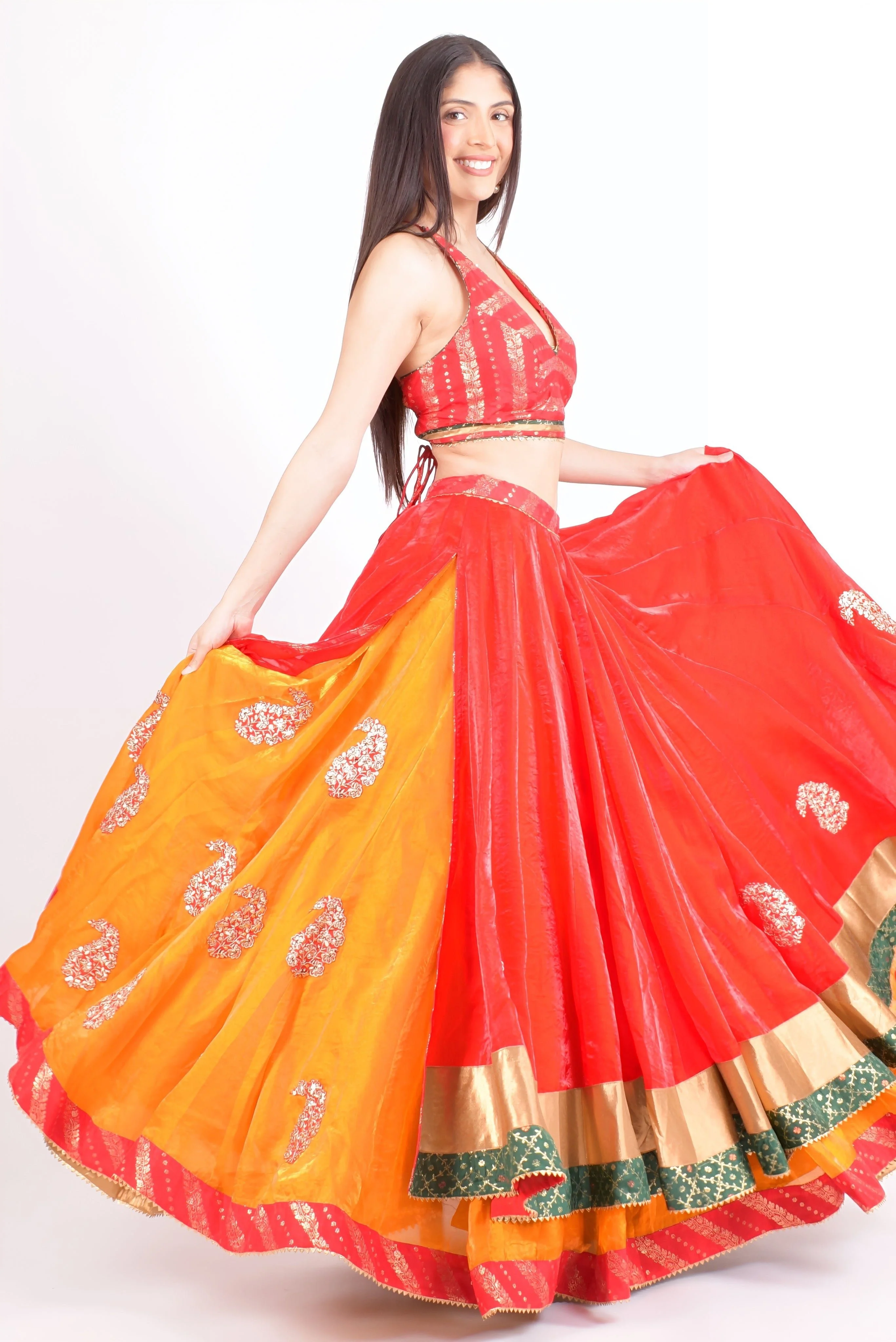 Red and Yellow Full Flare Chaniya Choli Set