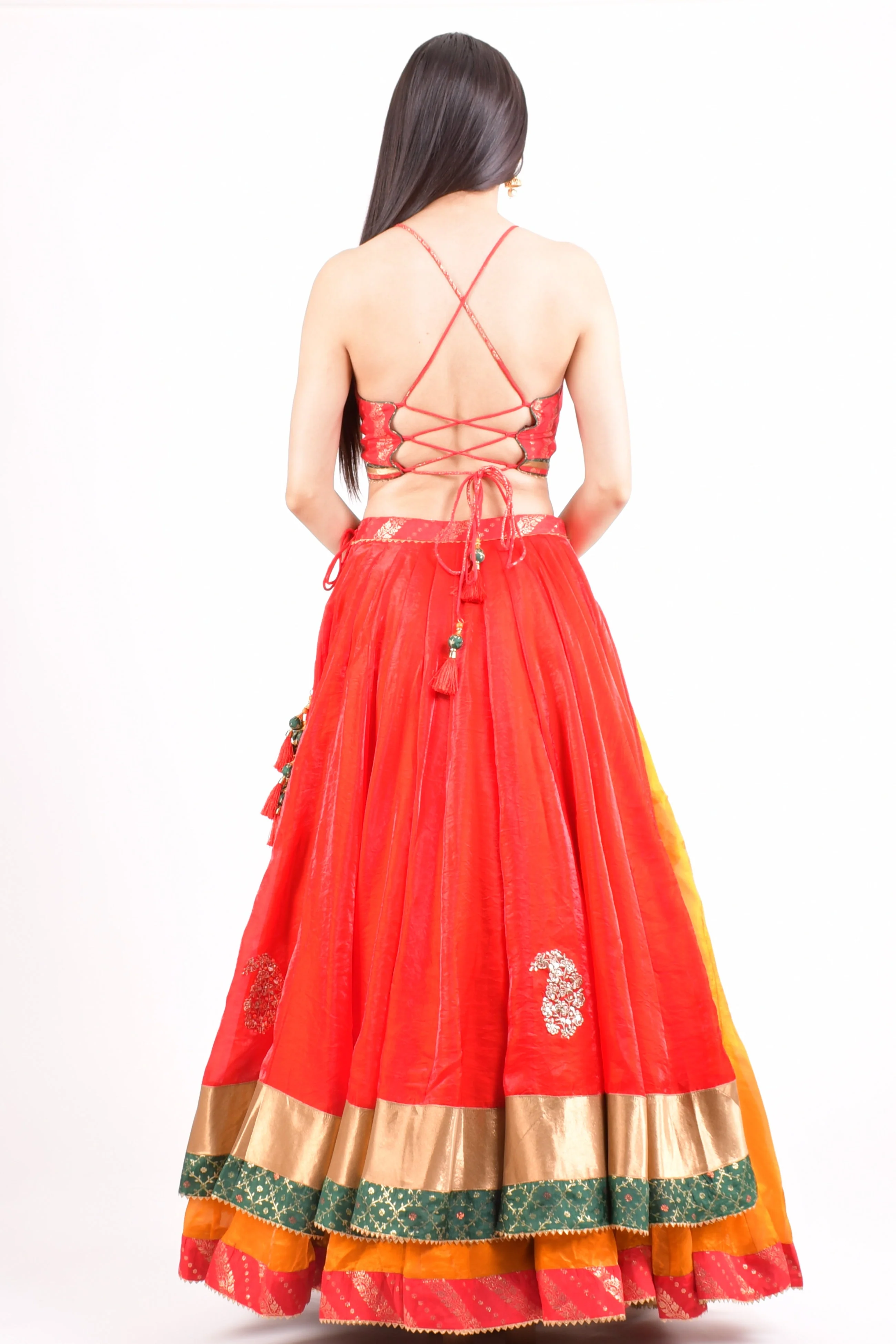 Red and Yellow Full Flare Chaniya Choli Set - Image 2