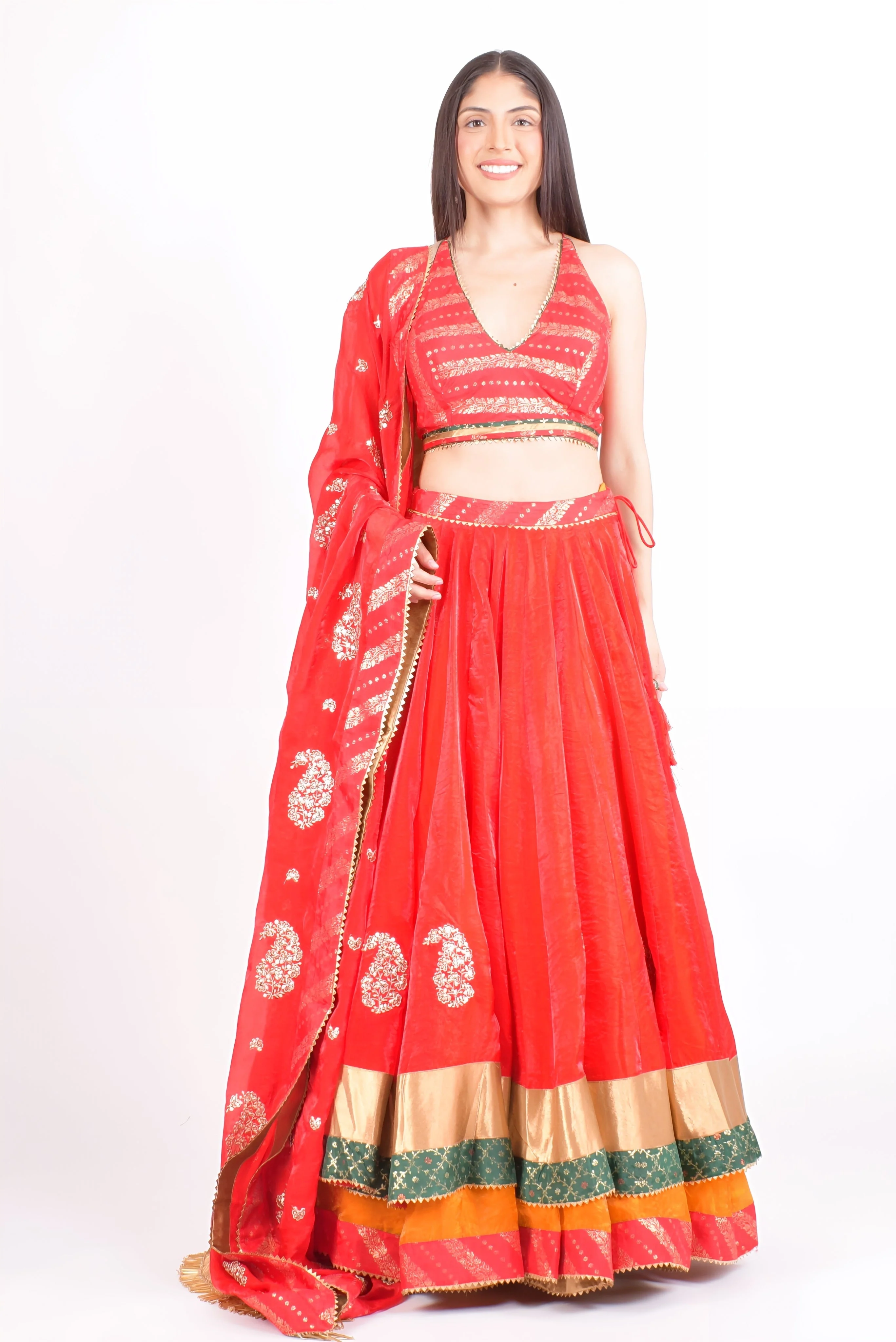Red and Yellow Full Flare Chaniya Choli Set - Image 4