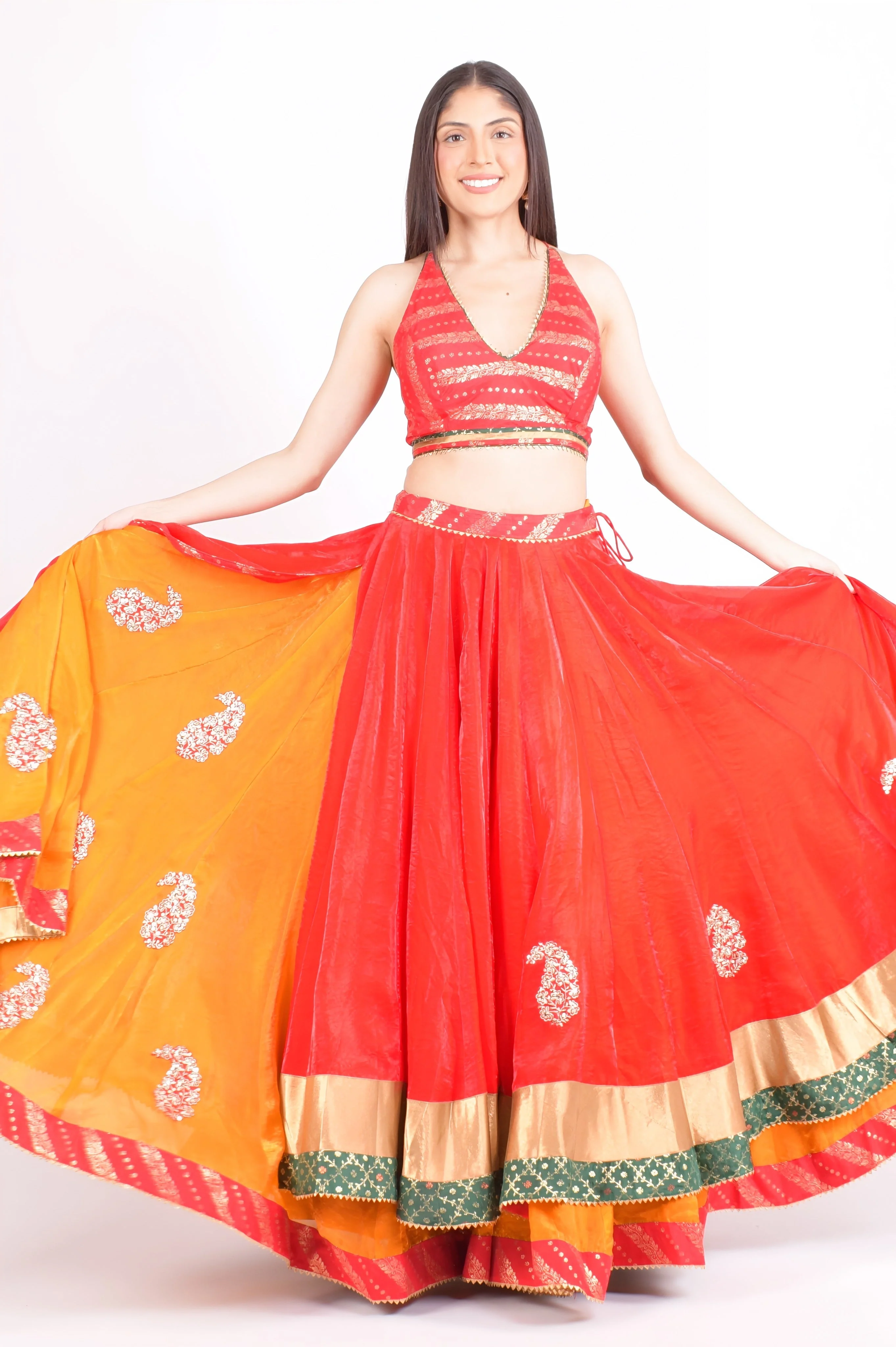 Red and Yellow Full Flare Chaniya Choli Set - Image 5