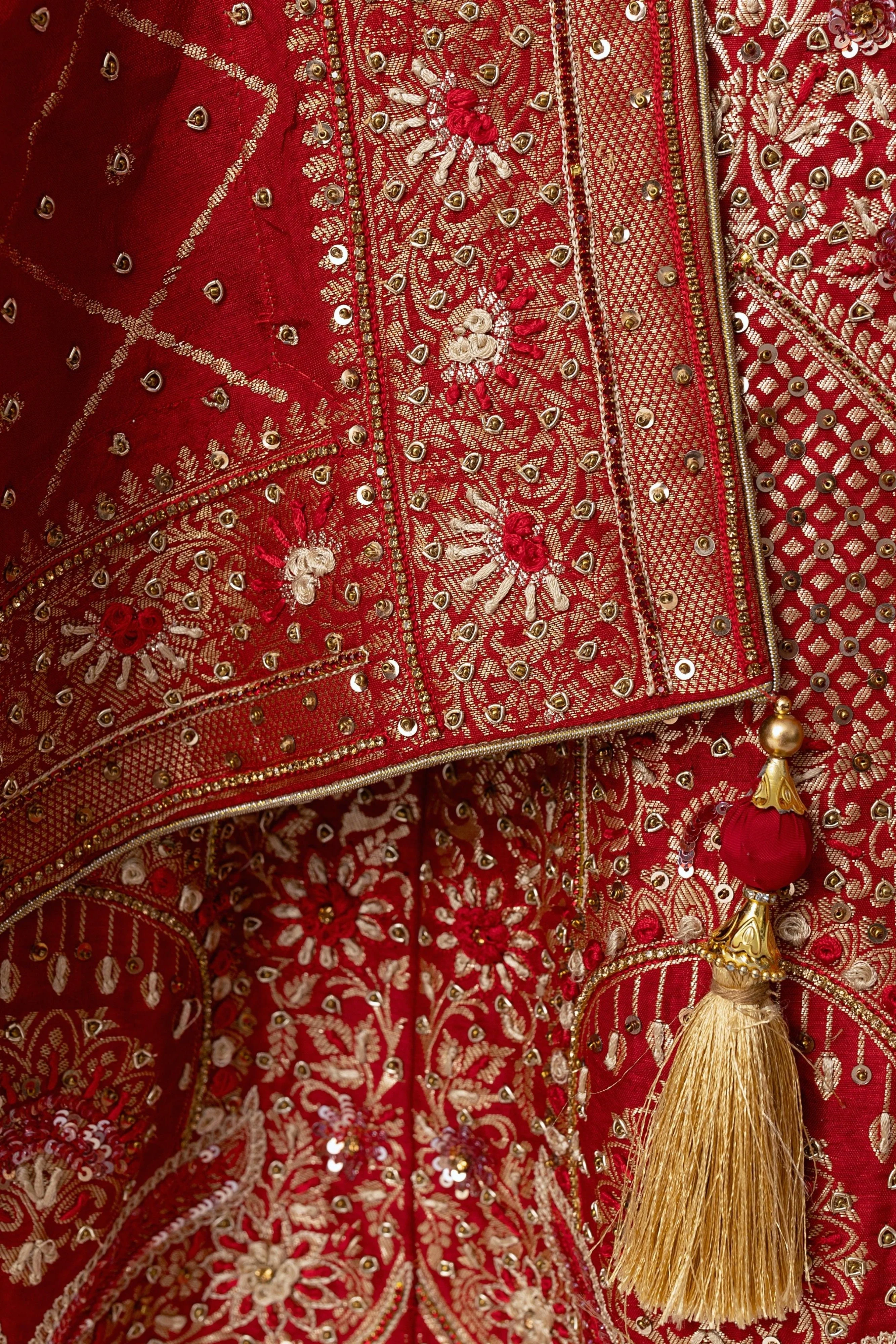 Red Banarasi Silk Lehenga Choli Set with Hand Embroidery - Image 6