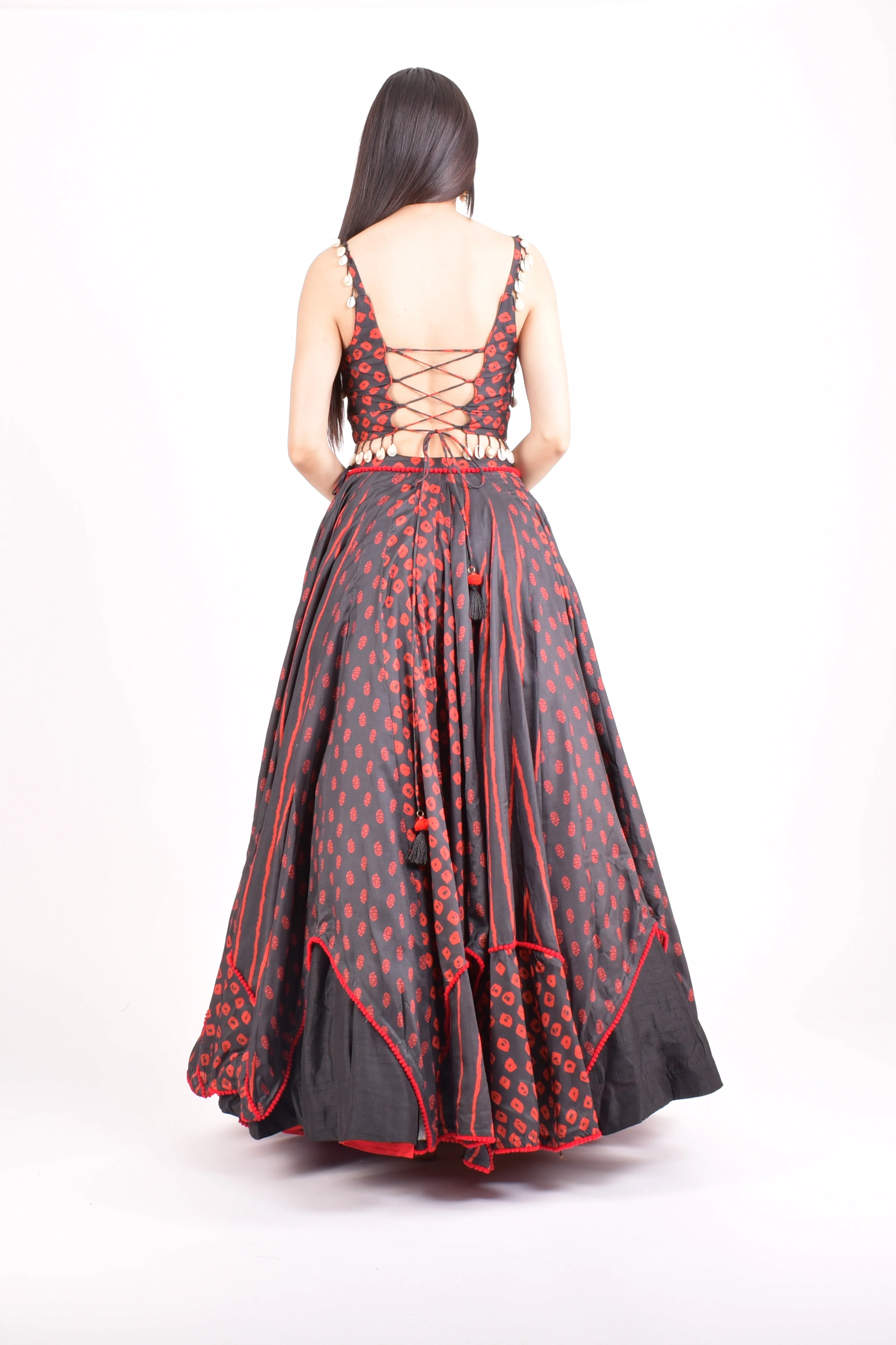 Red and Black Full Flare Chaniya Choli Set - Image 2