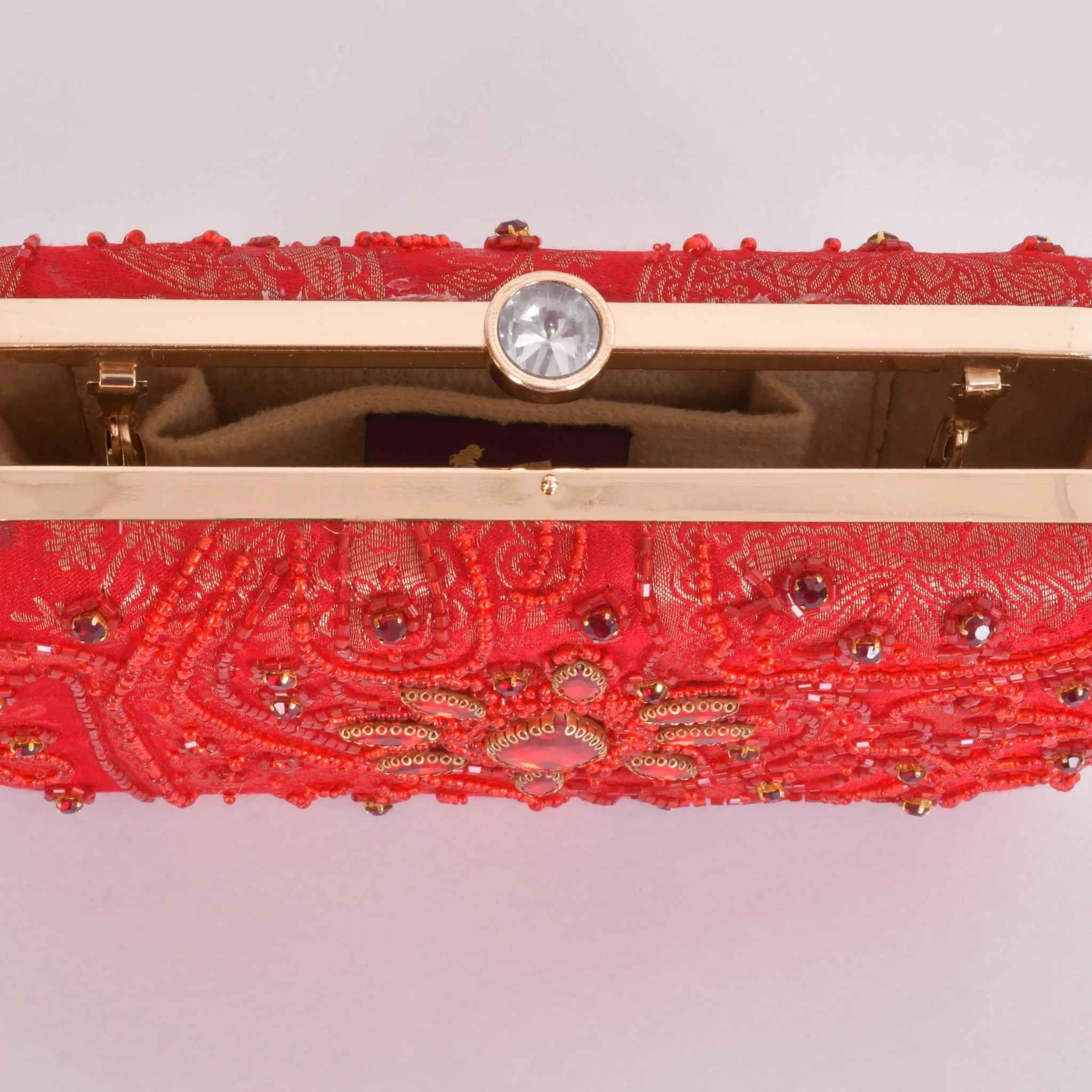 Cerise Hand Embroidered Pearl Red Clutch - Image 5