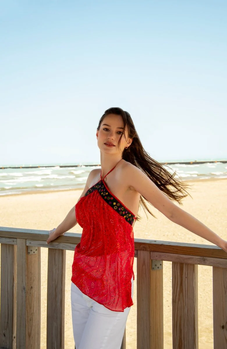 Red Embroidered Halter Top - Image 7
