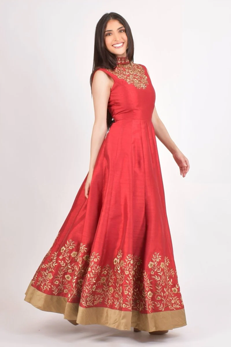 Red Embroidered Gown for Wedding and Festive Events