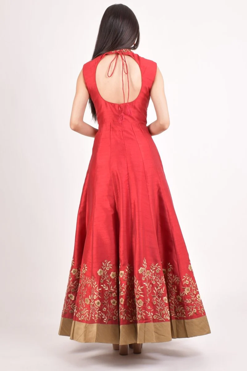 Red Embroidered Gown for Wedding and Festive Events - Image 2