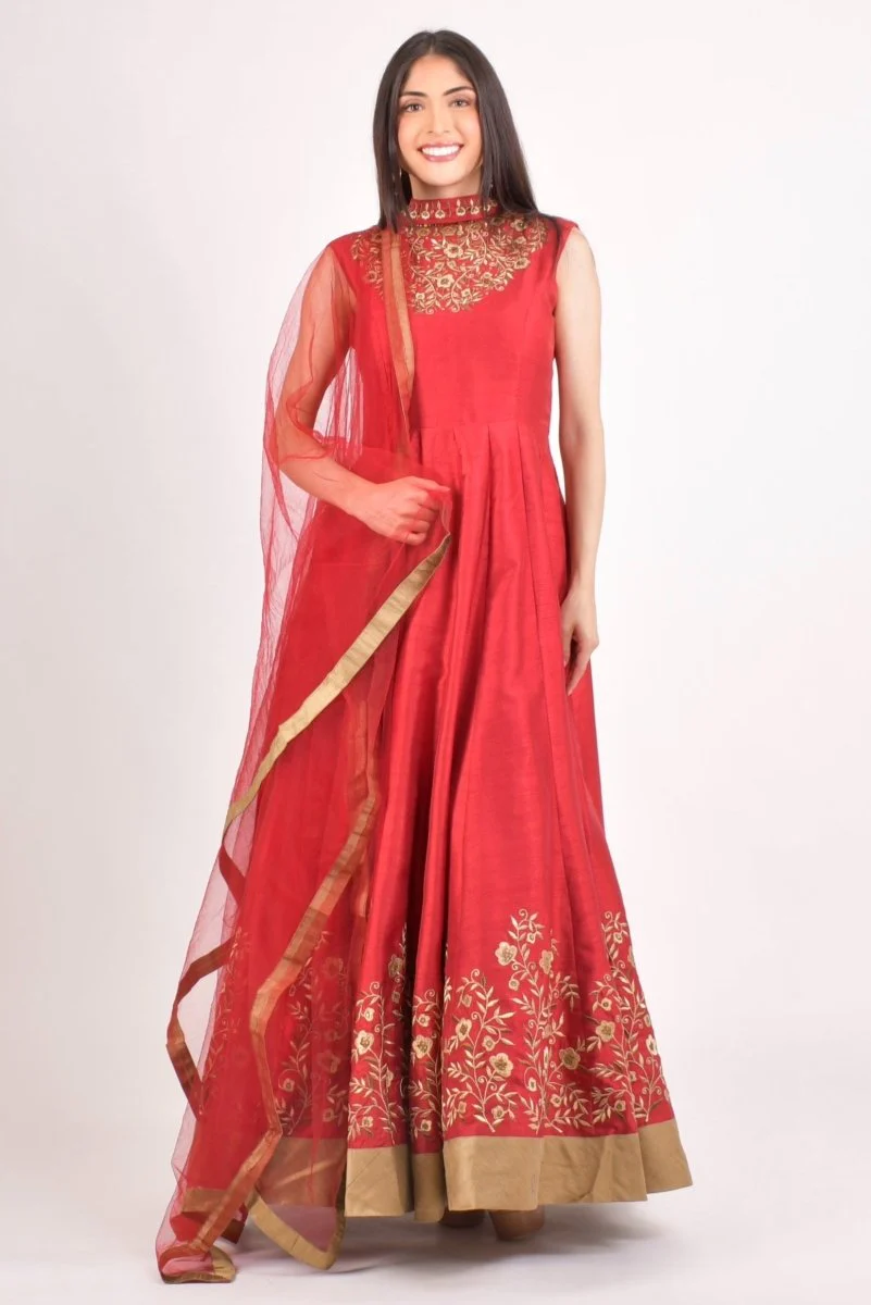 Red Embroidered Gown for Wedding and Festive Events - Image 4