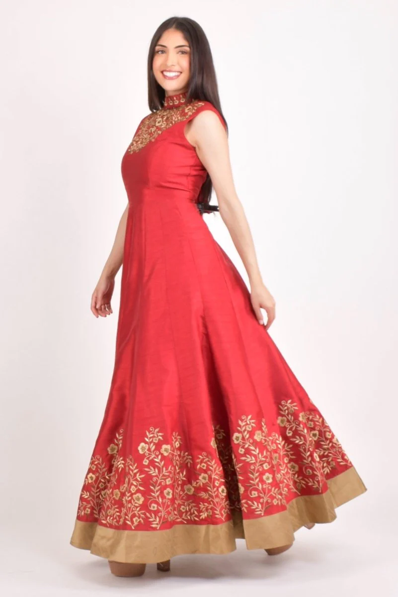 Red Embroidered Gown for Wedding and Festive Events - Image 5