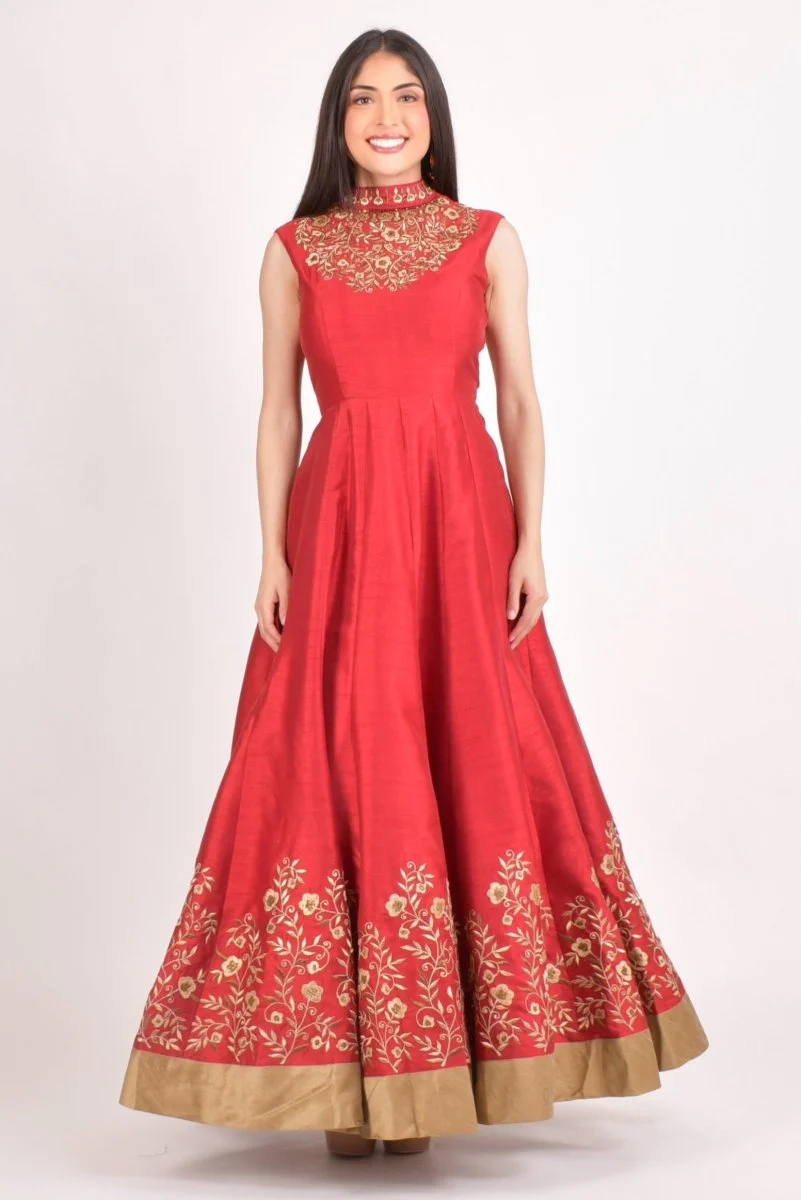 Red Embroidered Gown for Wedding and Festive Events - Image 6